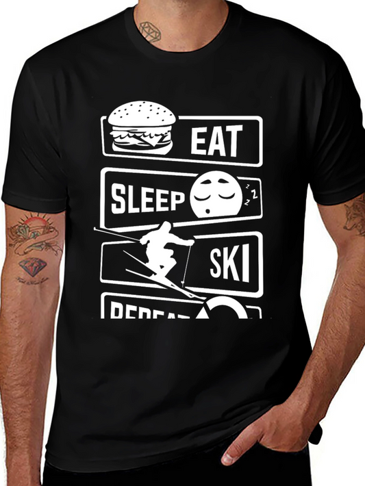 Eat Sleep Ski Repeat Black Graphic T-Shirt