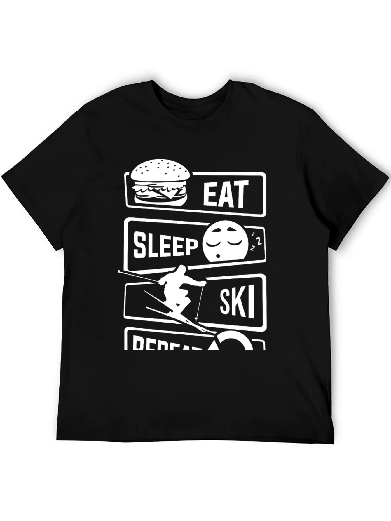 Eat Sleep Ski Repeat Black Graphic T-Shirt
