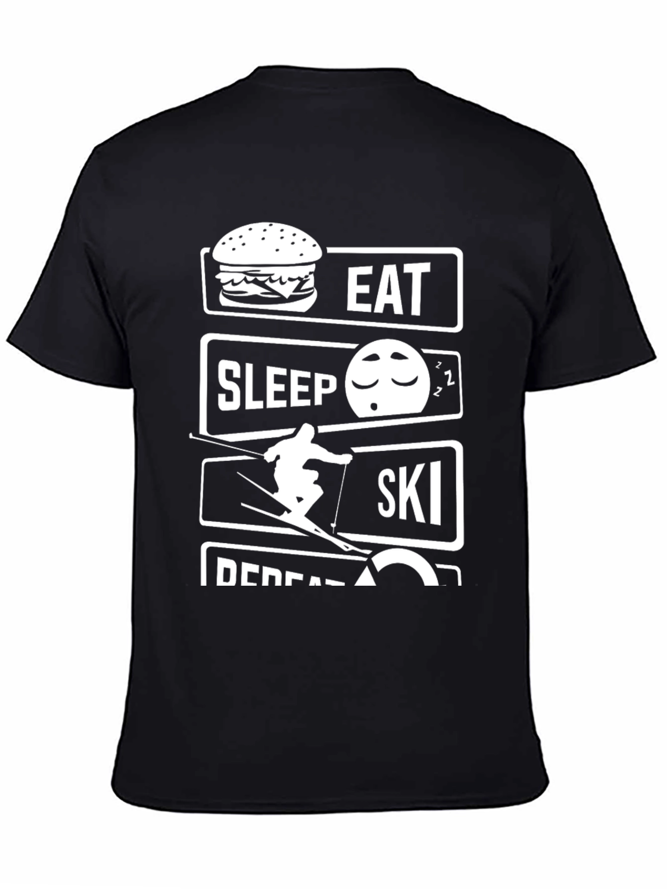 Eat Sleep Ski Repeat Black Graphic T-Shirt