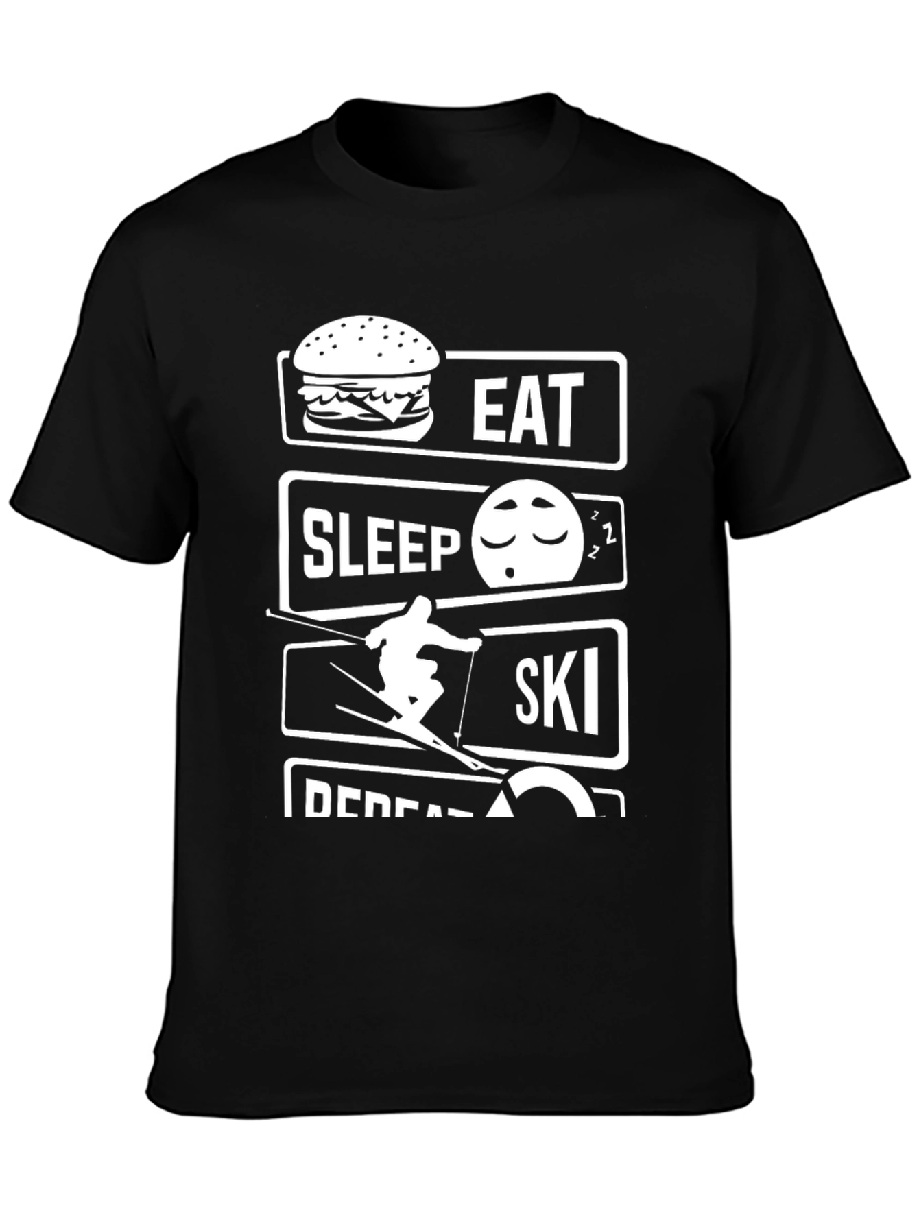 Eat Sleep Ski Repeat Black Graphic T-Shirt
