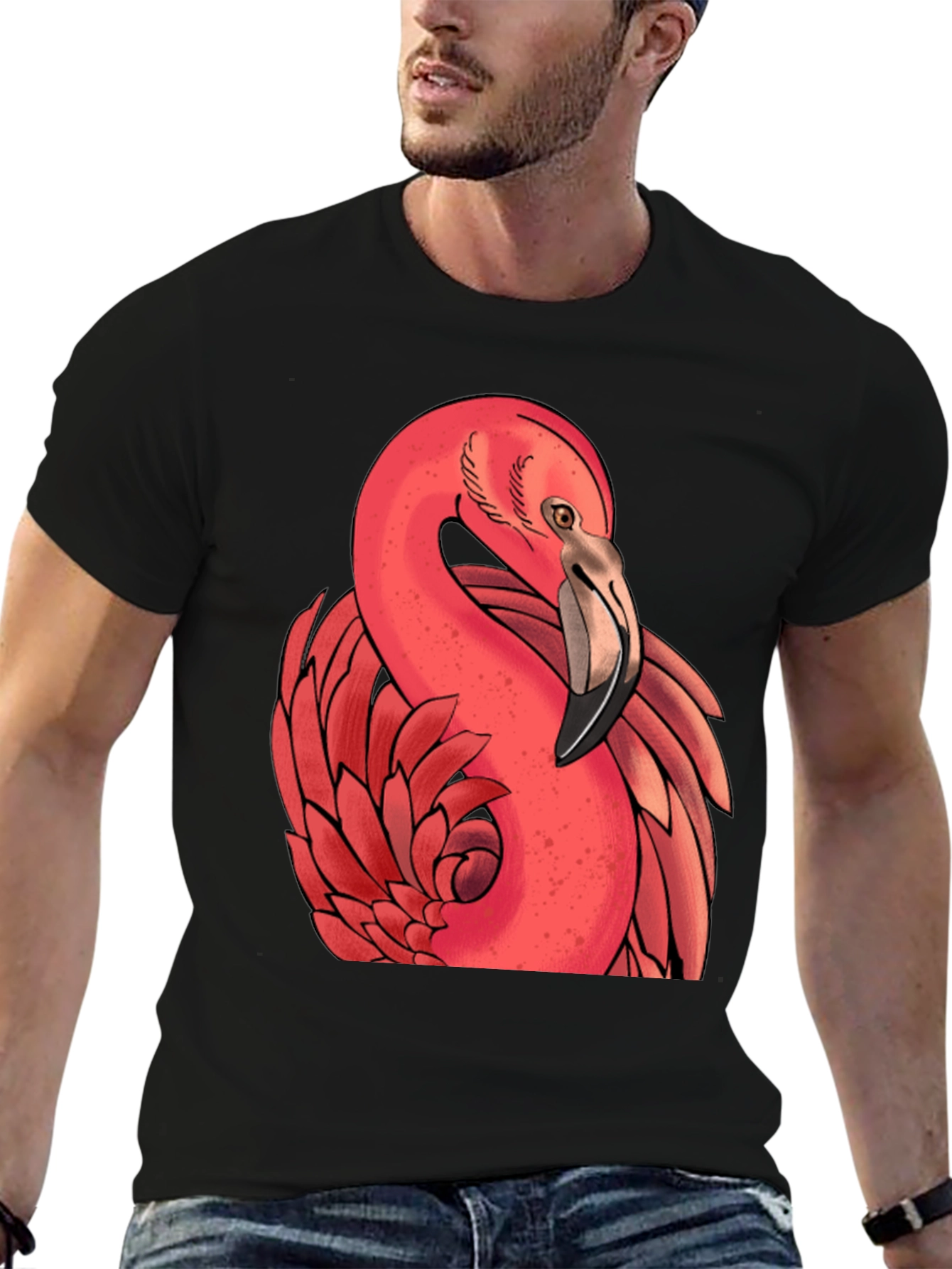 Flamingo Graphic Tee - Stylish Black T-Shirt