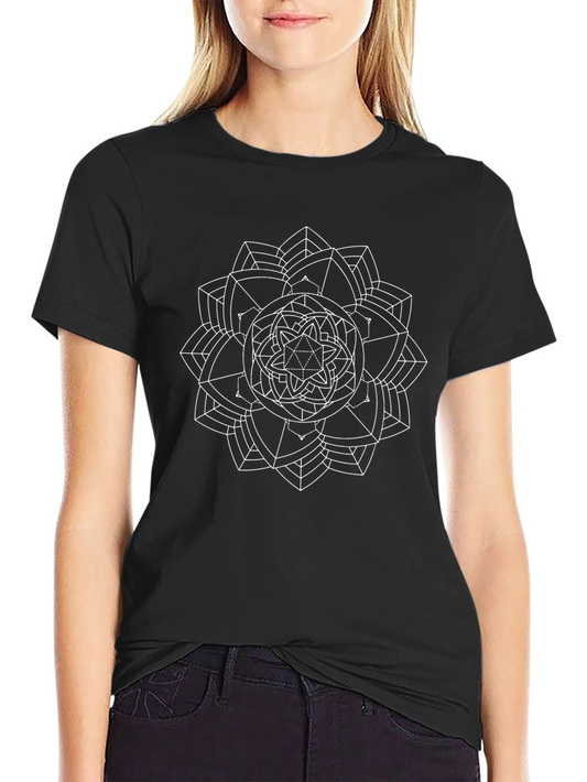 Geometric Mandala Print Black T-Shirt