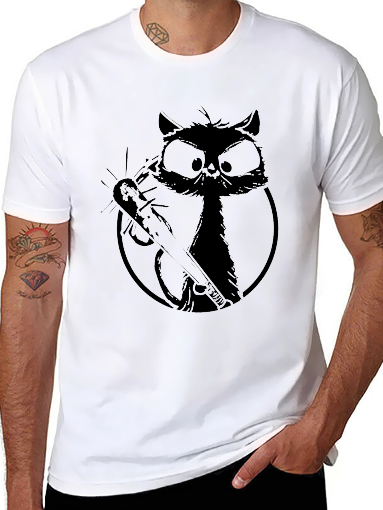 Black Cat with Baseball Bat Graphic Tee