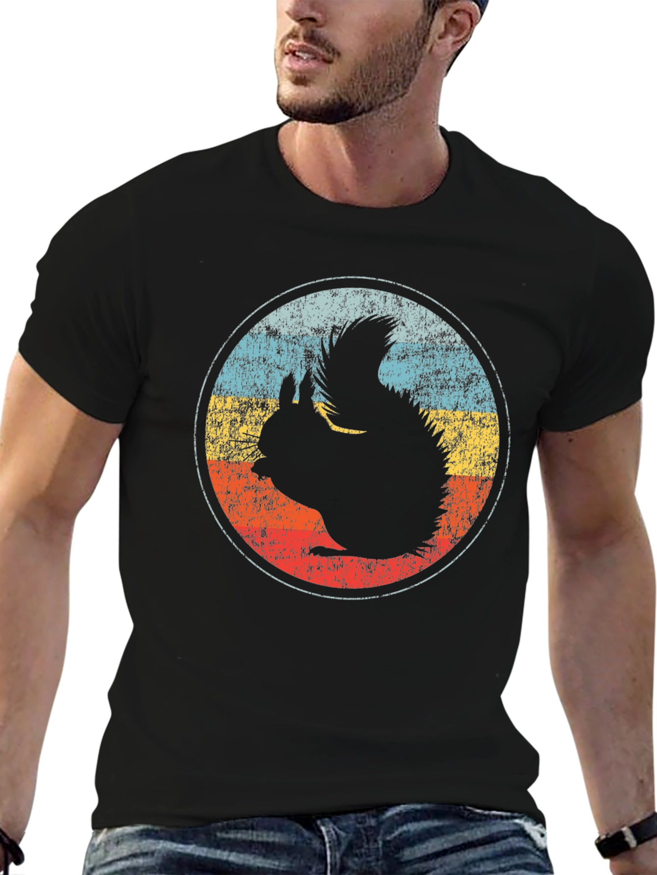 Retro Squirrel Graphic Tee - Black Cotton T-Shirt