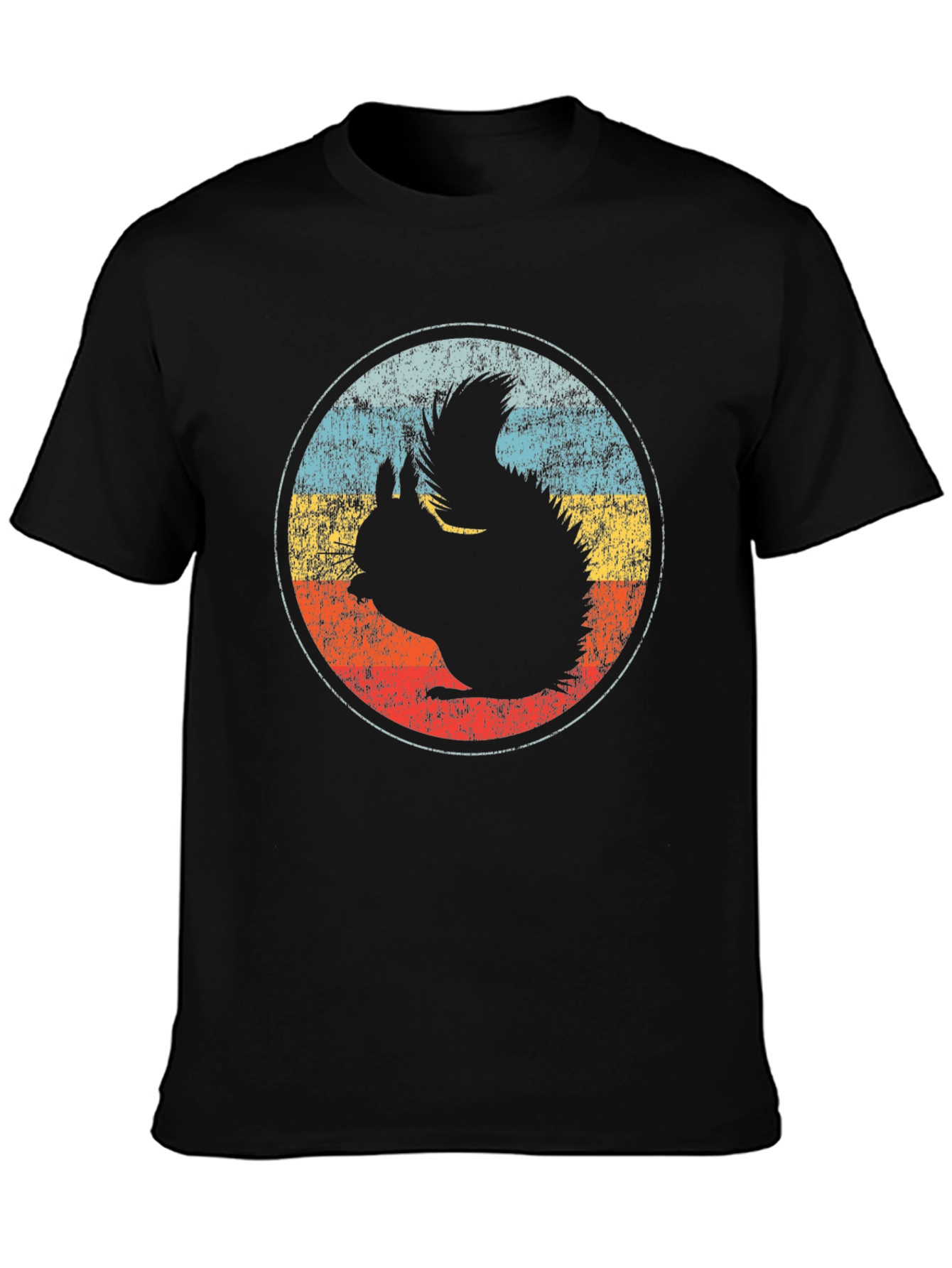 Retro Squirrel Graphic Tee - Black Cotton T-Shirt