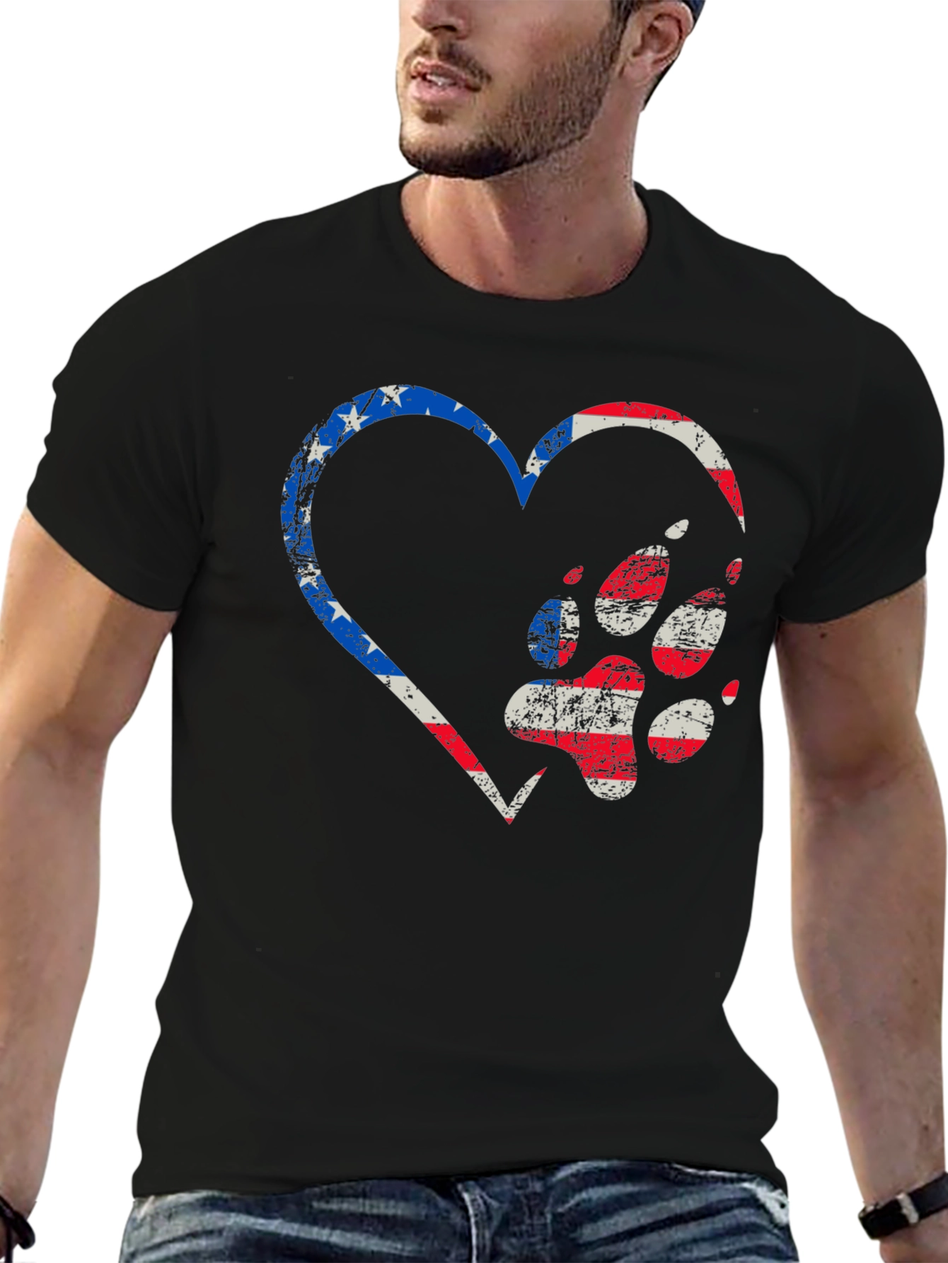 Patriotic Paw Print Heart Graphic Tee
