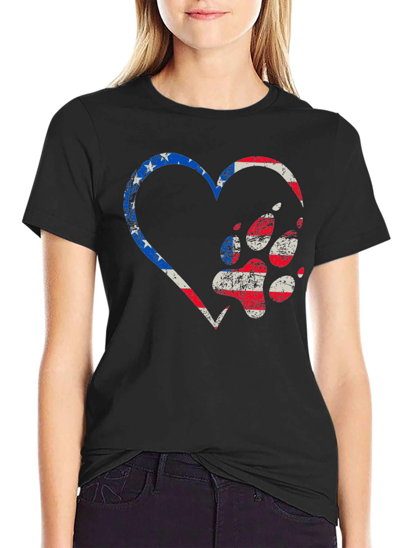 Patriotic Paw Print Heart Graphic Tee