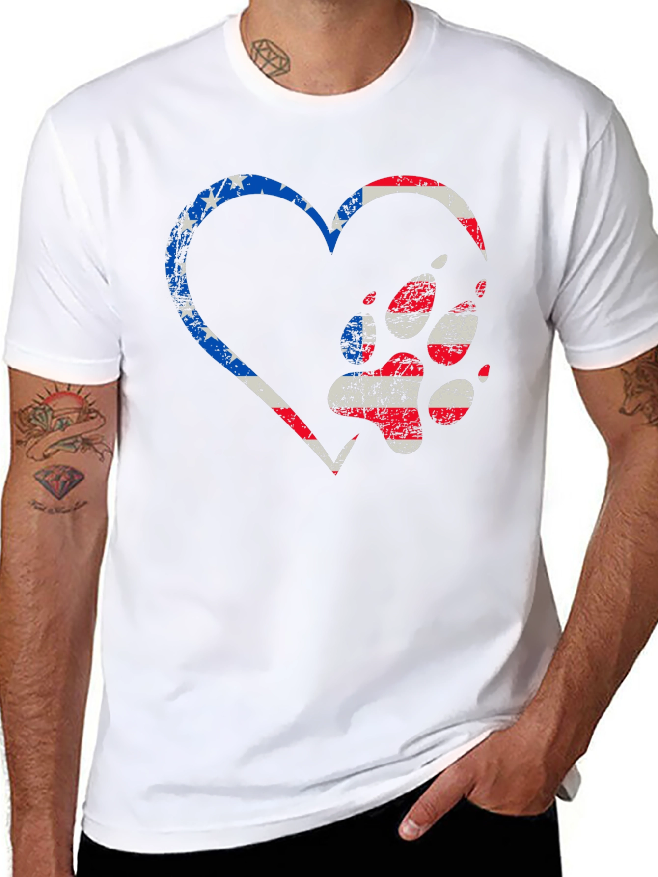 Patriotic Paw Print Heart Graphic Tee