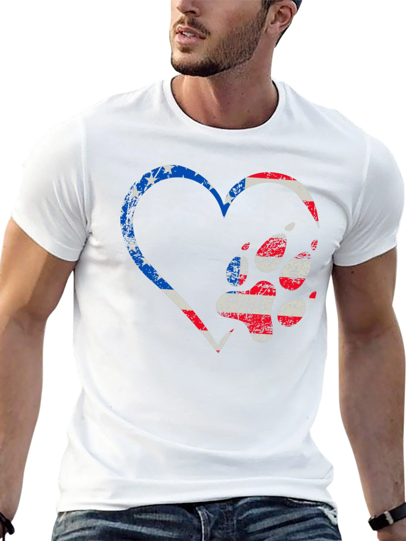 Patriotic Paw Print Heart Graphic Tee