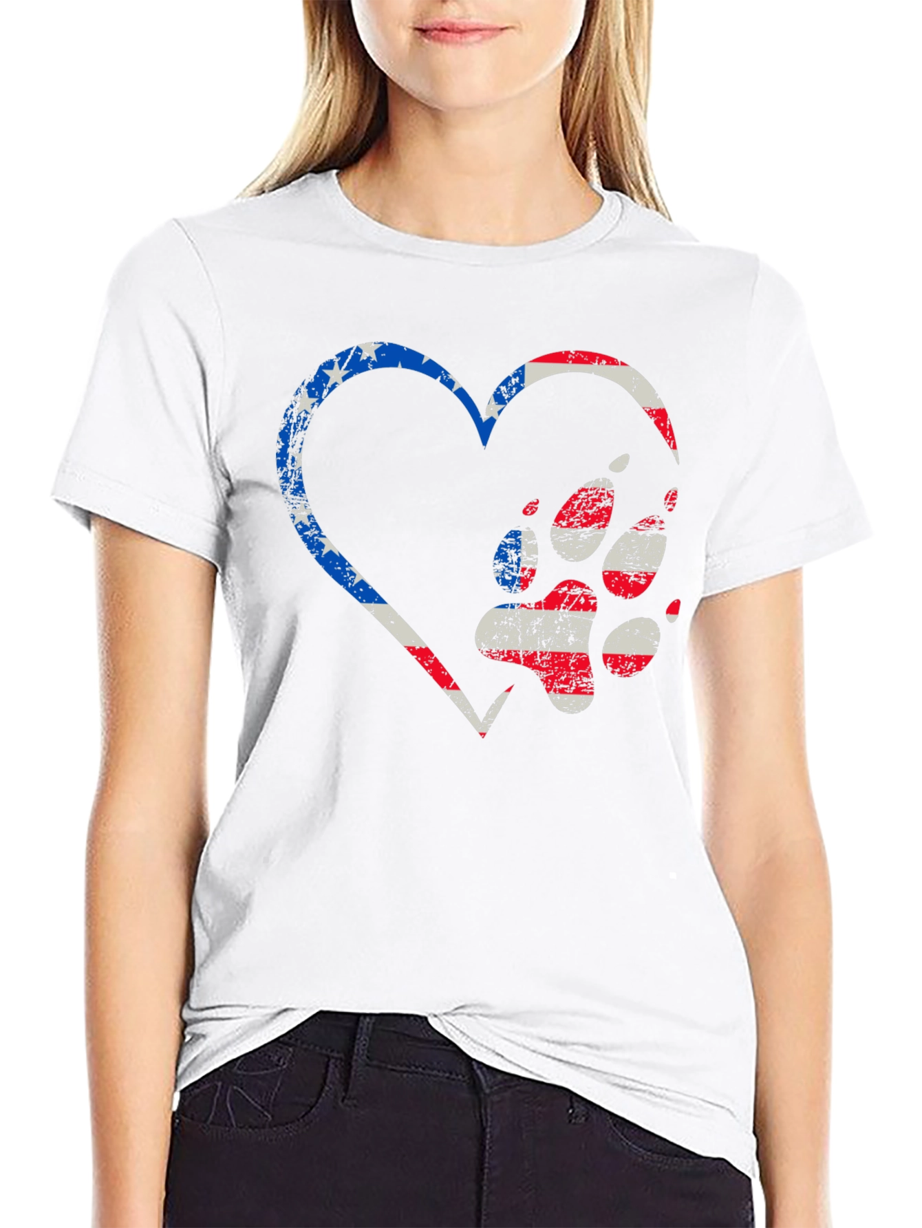 Patriotic Paw Print Heart Graphic Tee