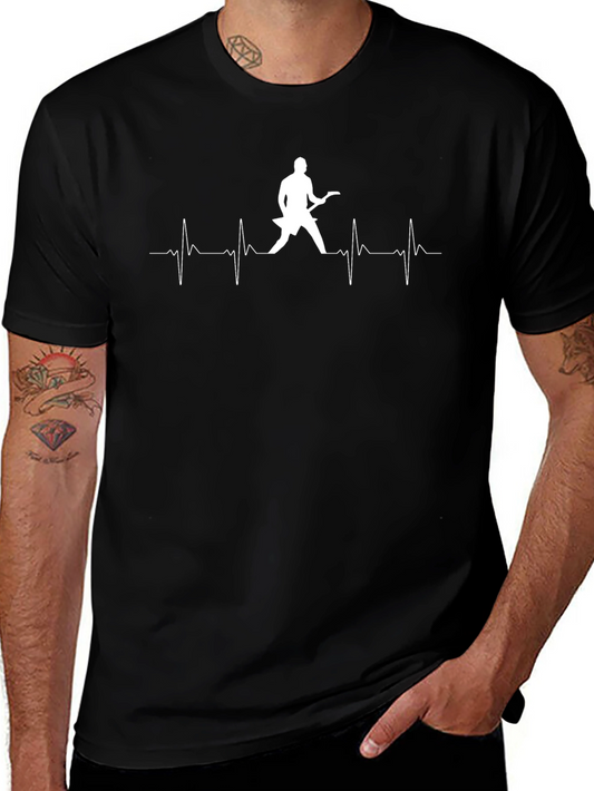 Guitar Heartbeat T-Shirt - Black Cotton Musician Tee