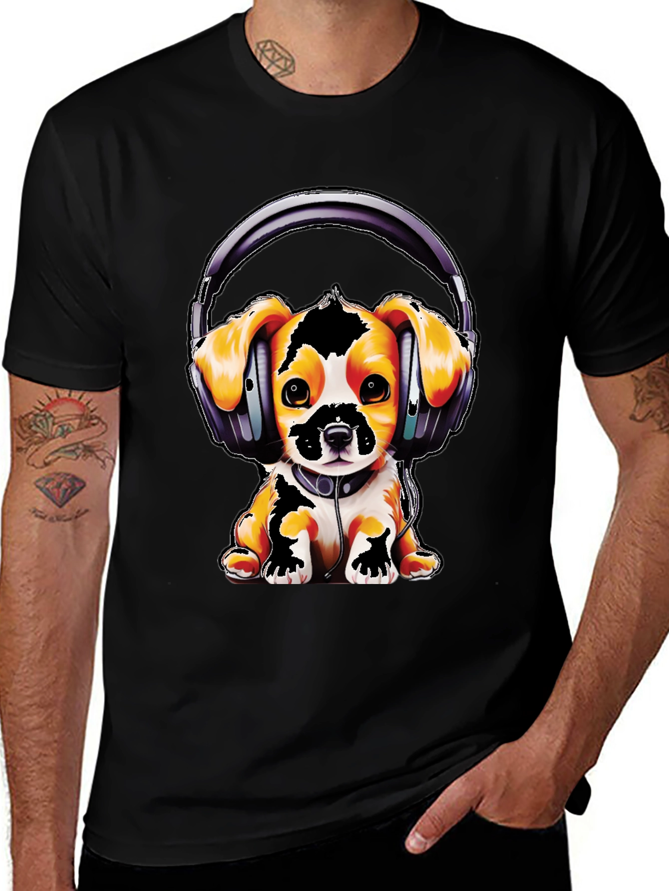 Dog with Headphones Graphic T-Shirt