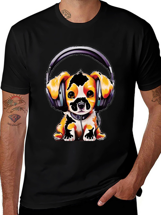 Dog with Headphones Graphic T-Shirt