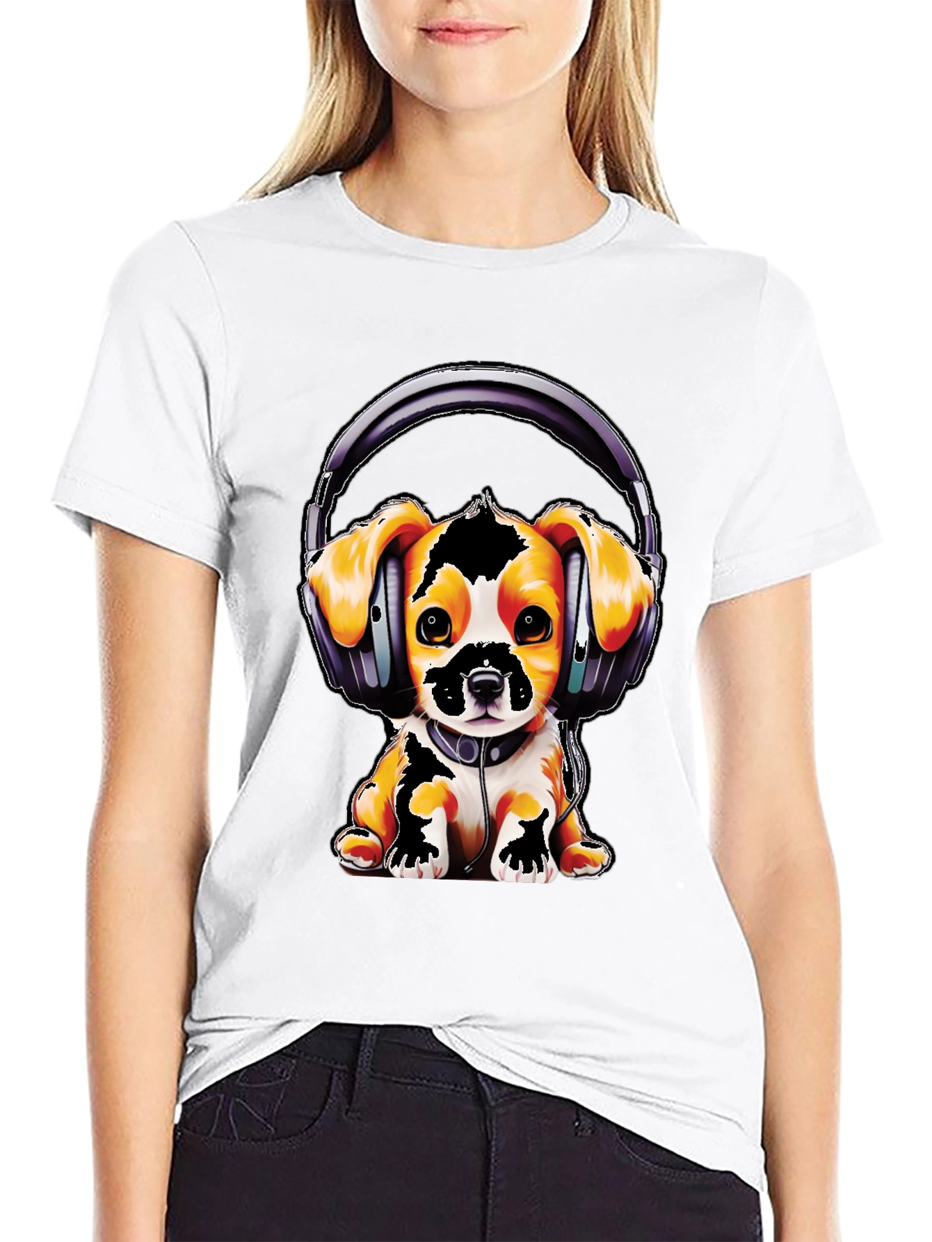 Dog with Headphones Graphic T-Shirt