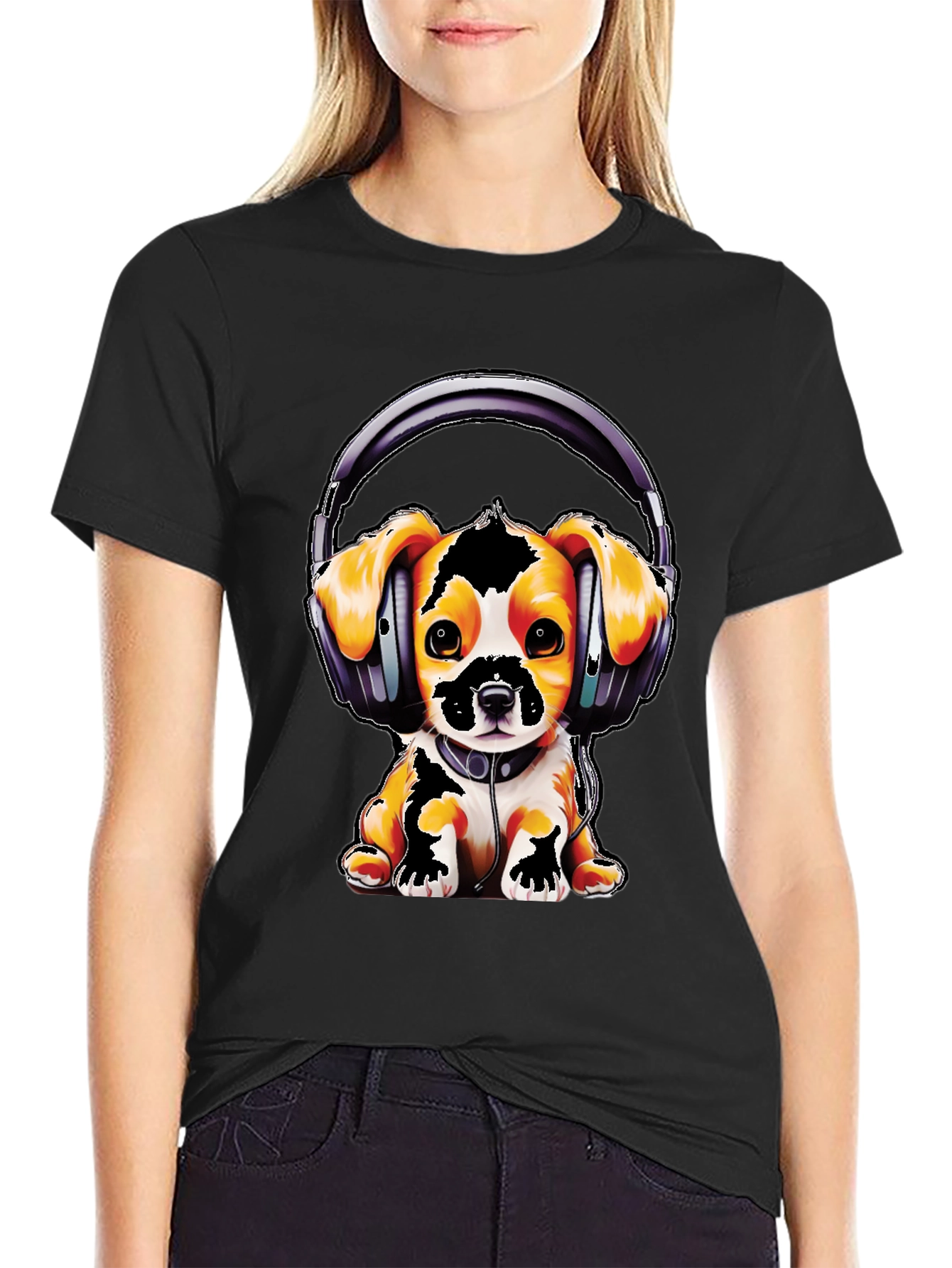 Dog with Headphones Graphic T-Shirt