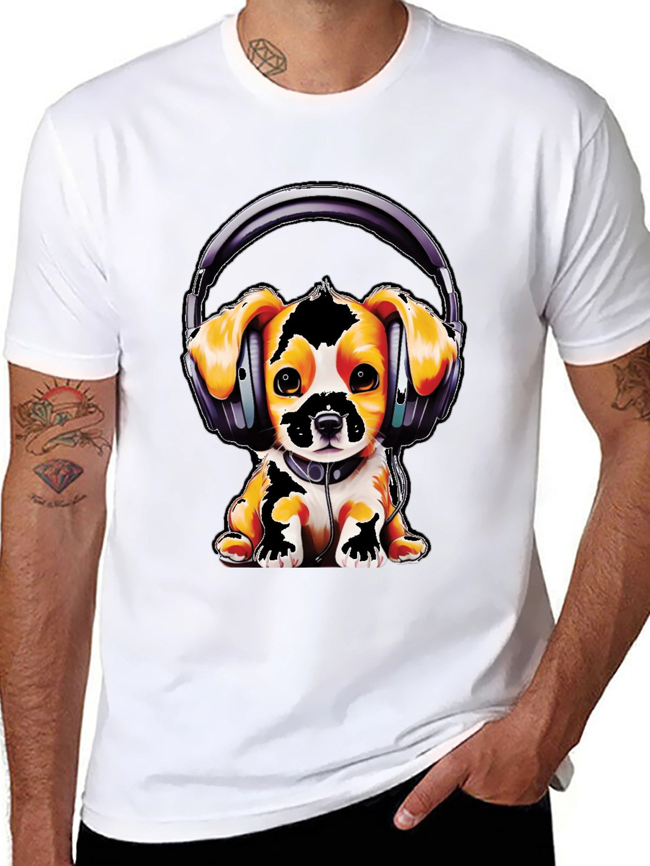 Dog with Headphones Graphic T-Shirt