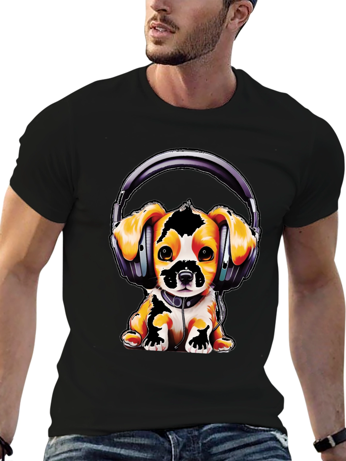 Dog with Headphones Graphic T-Shirt