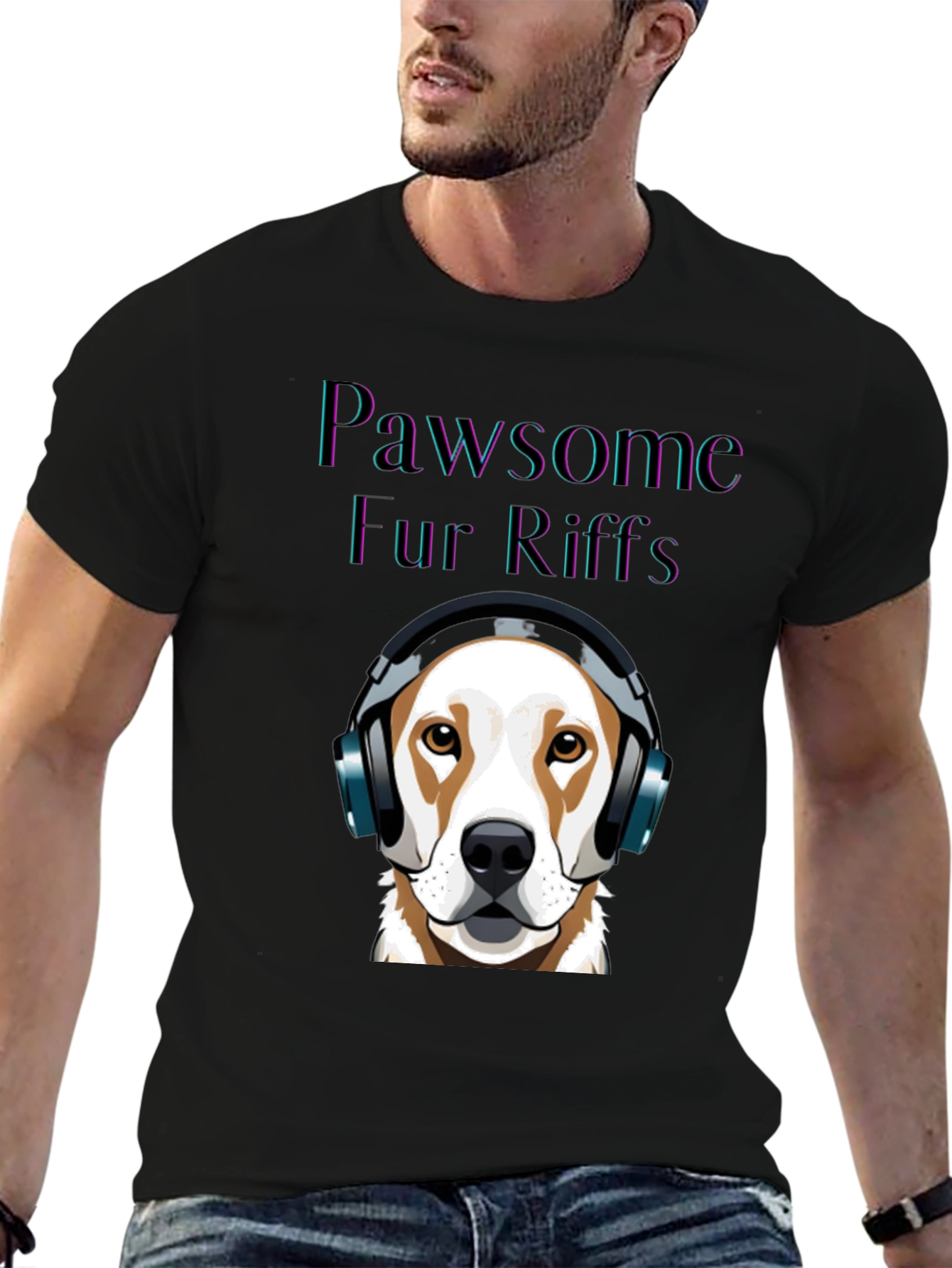 Pawsome Fur Riffs T-Shirt - Dog with Headphones
