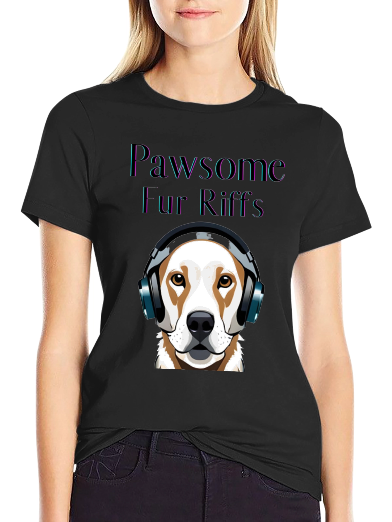 Pawsome Fur Riffs T-Shirt - Dog with Headphones