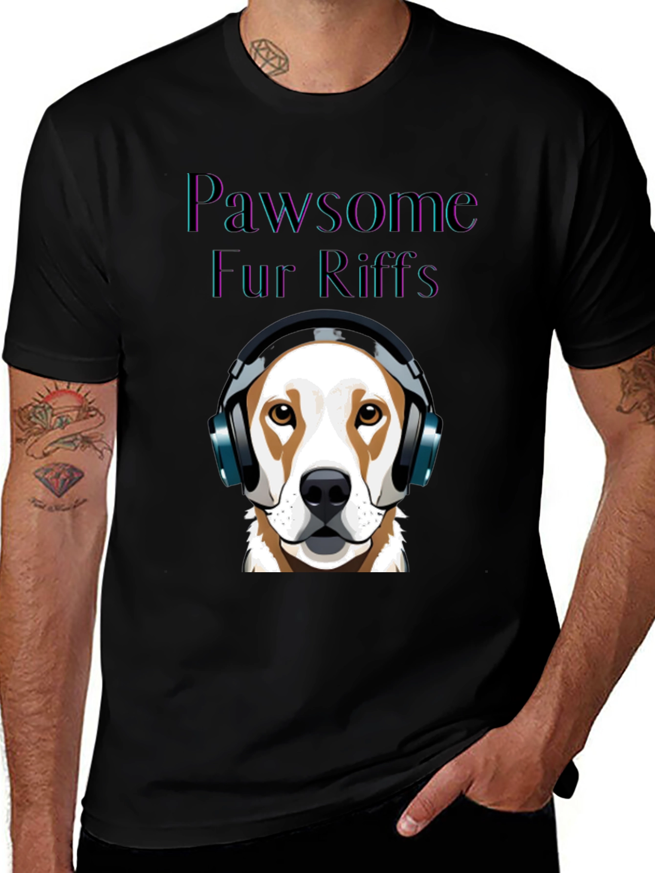 Pawsome Fur Riffs T-Shirt - Dog with Headphones