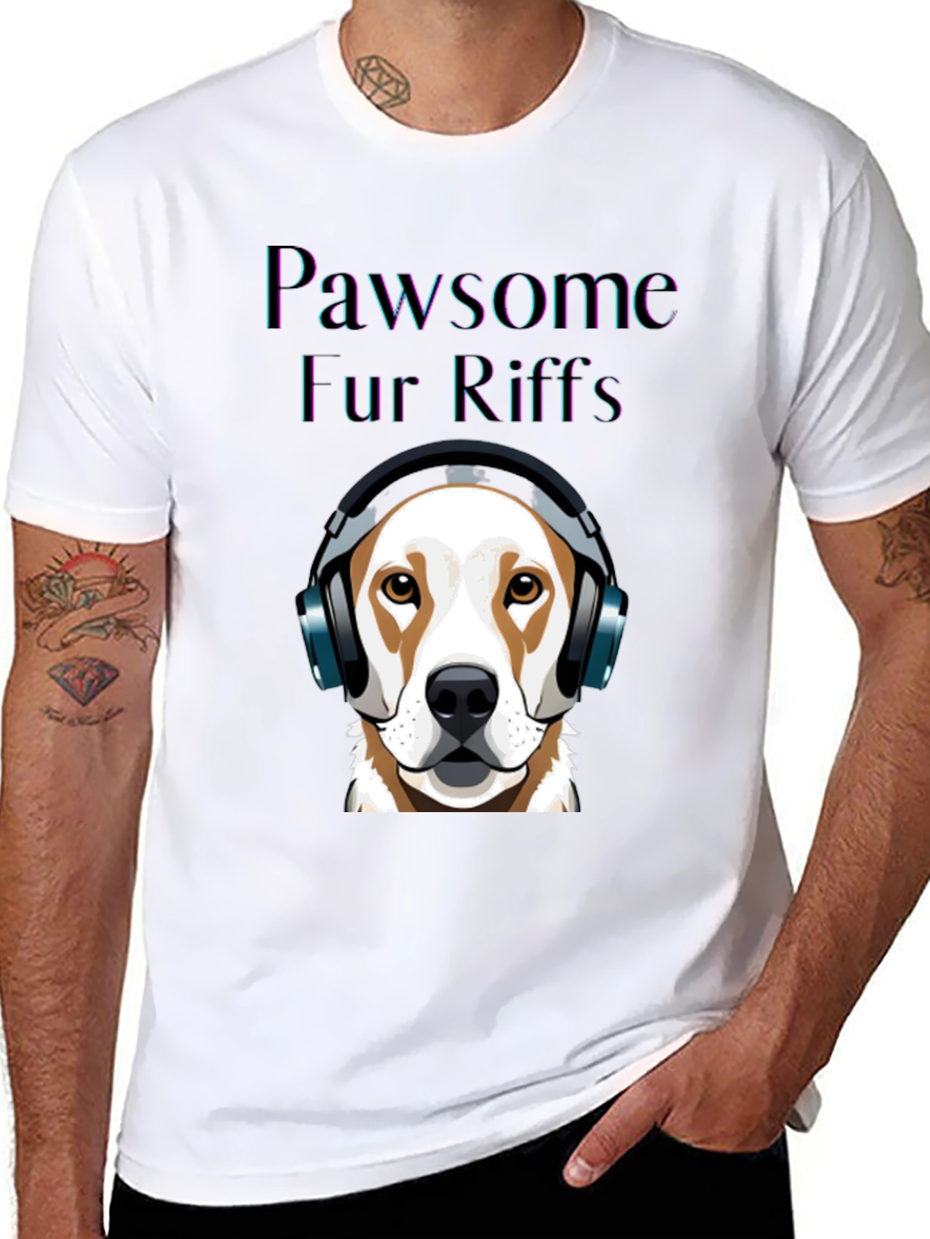 Pawsome Fur Riffs T-Shirt - Dog with Headphones