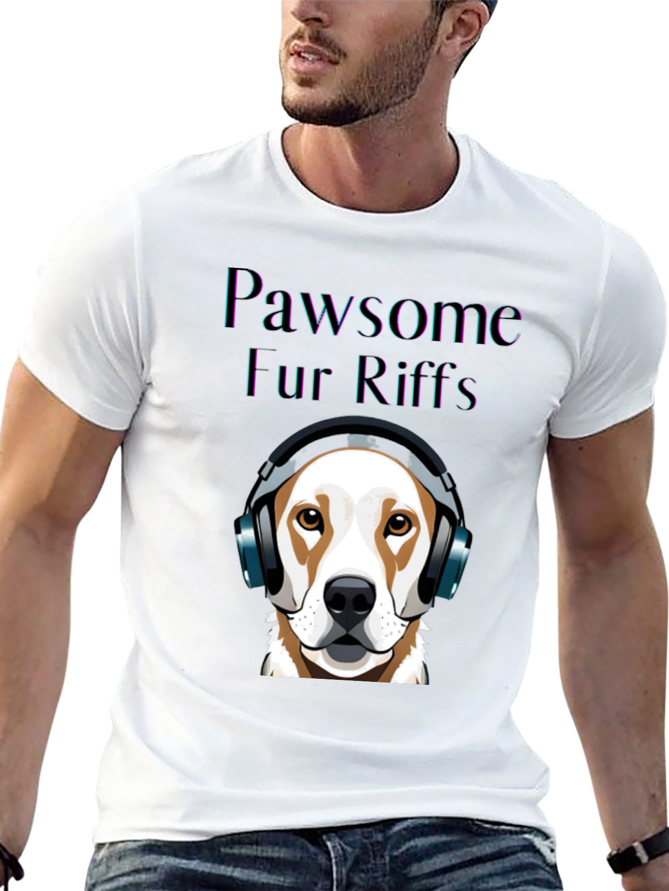 Pawsome Fur Riffs T-Shirt - Dog with Headphones