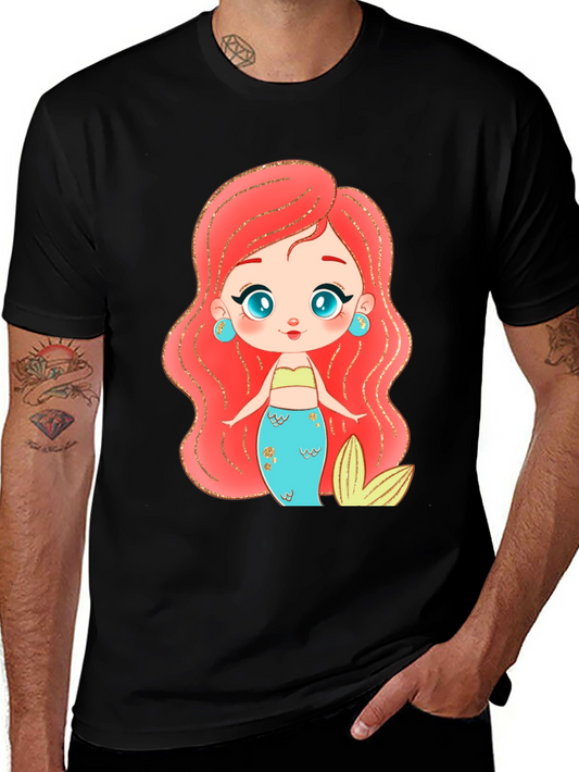 Mermaid Cartoon Graphic Black T-Shirt