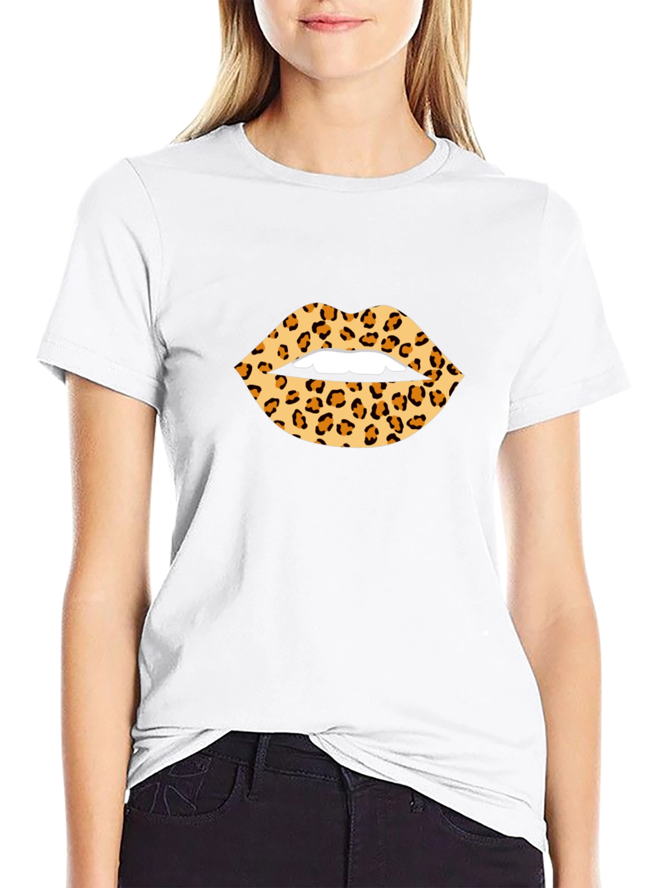 Leopard Print Lips Graphic Tee - Black T-Shirt