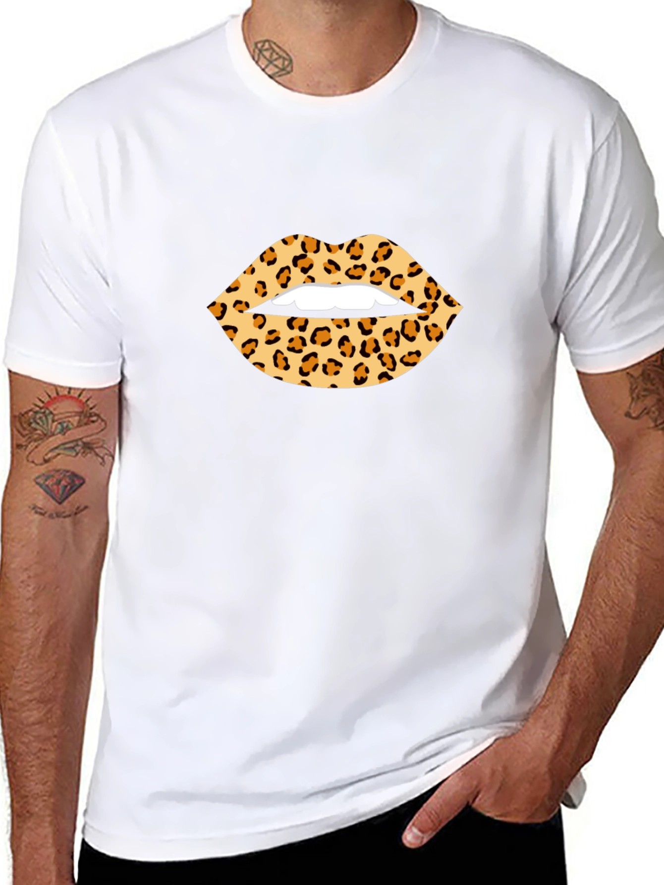 Leopard Print Lips Graphic Tee - Black T-Shirt