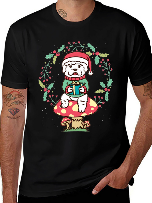Festive Dog on Mushroom Christmas T-Shirt
