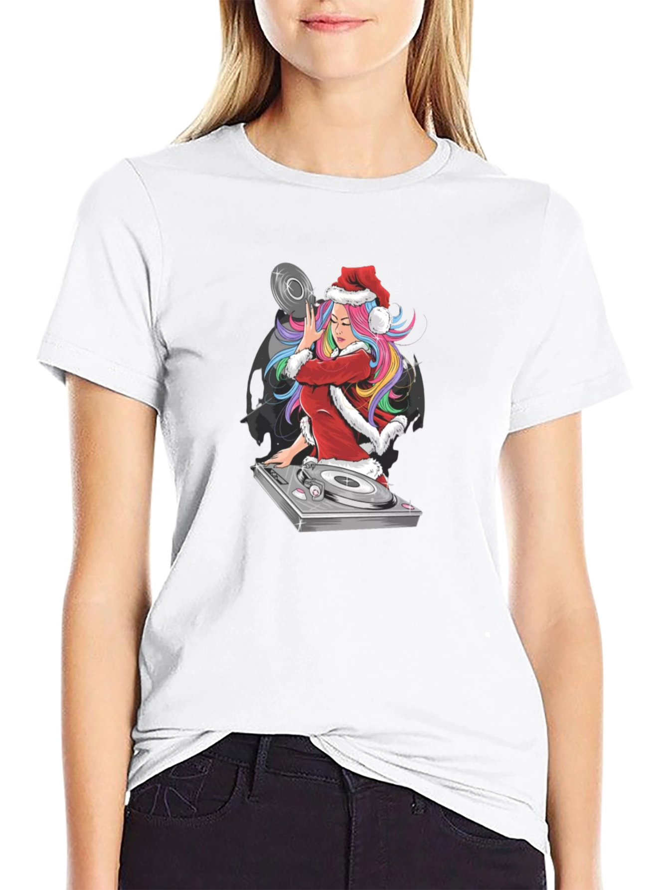 DJ Santa Girl T-Shirt - Christmas Music Lover Tee