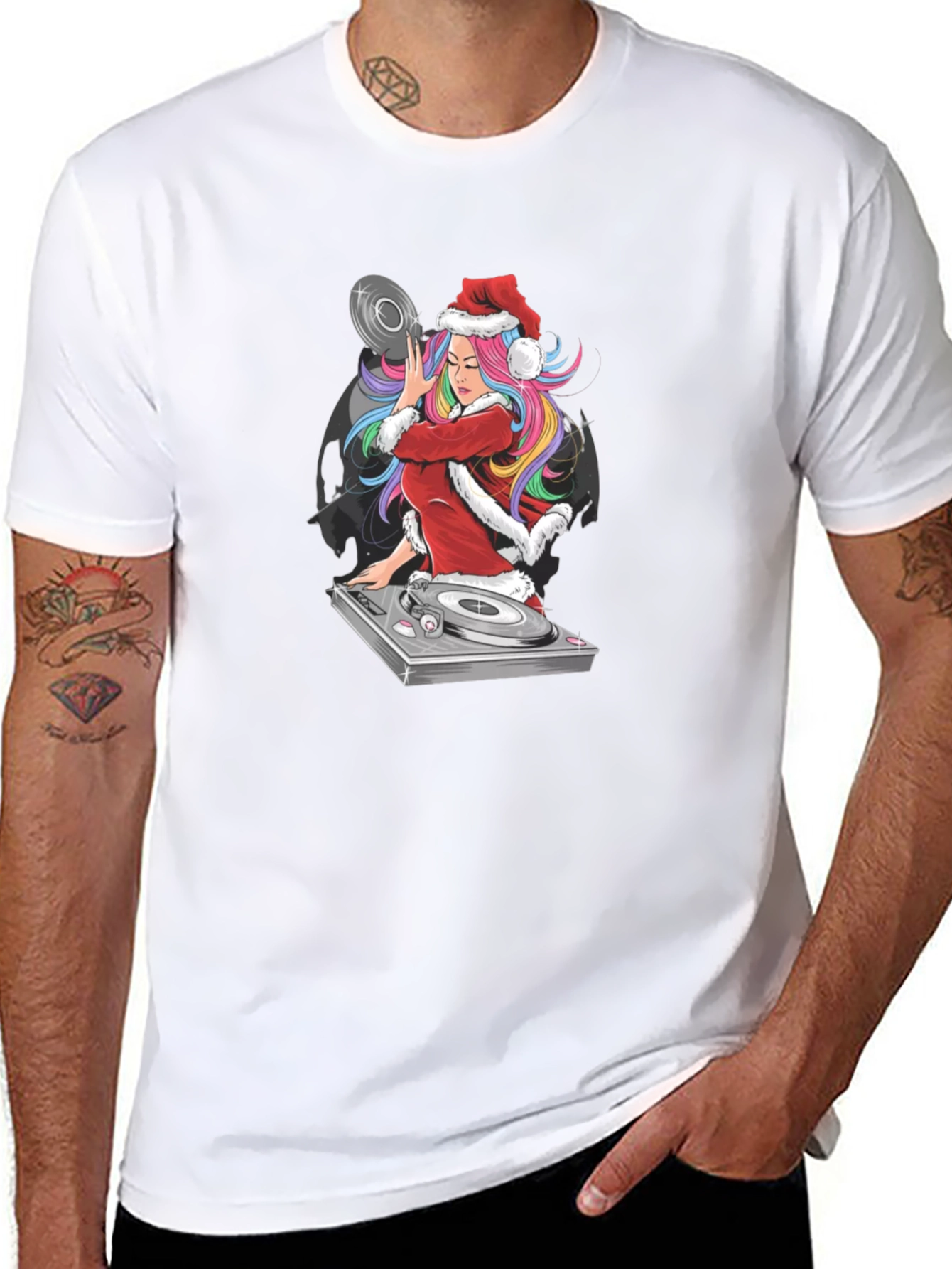 DJ Santa Girl T-Shirt - Christmas Music Lover Tee