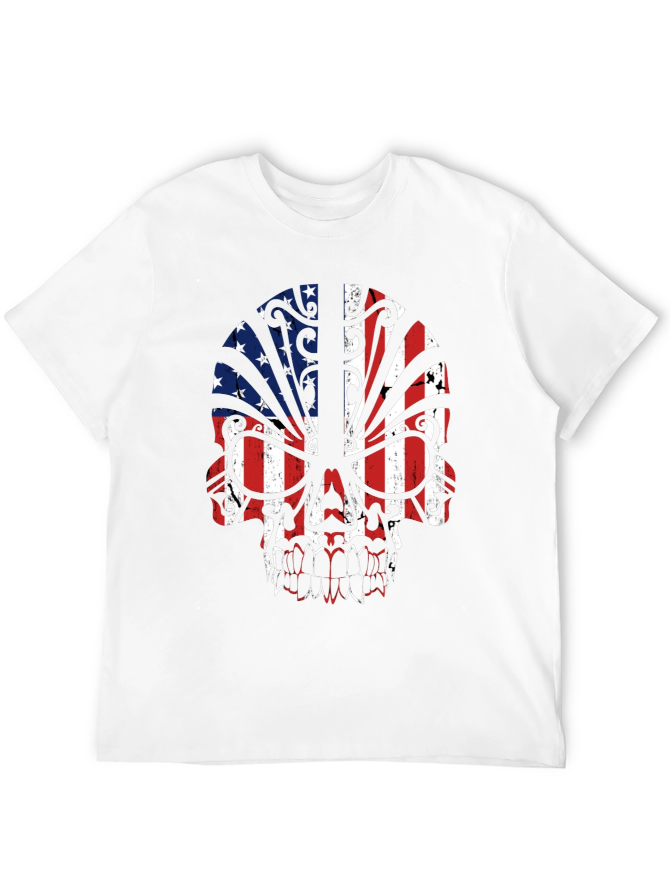 American Flag Skull Graphic Tee - Patriotic Style
