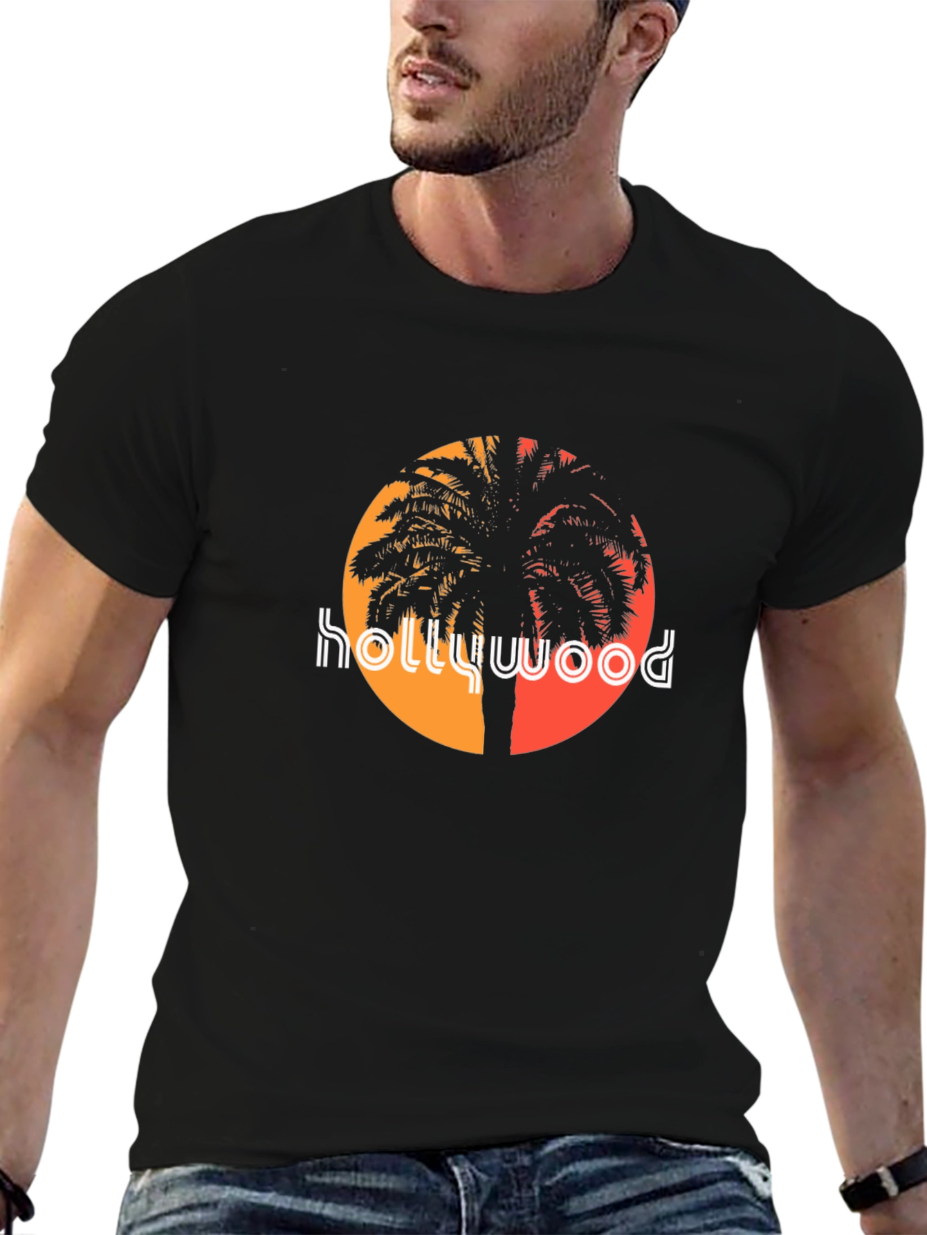 Hollywood Palm Tree Graphic Tee - Black T-Shirt