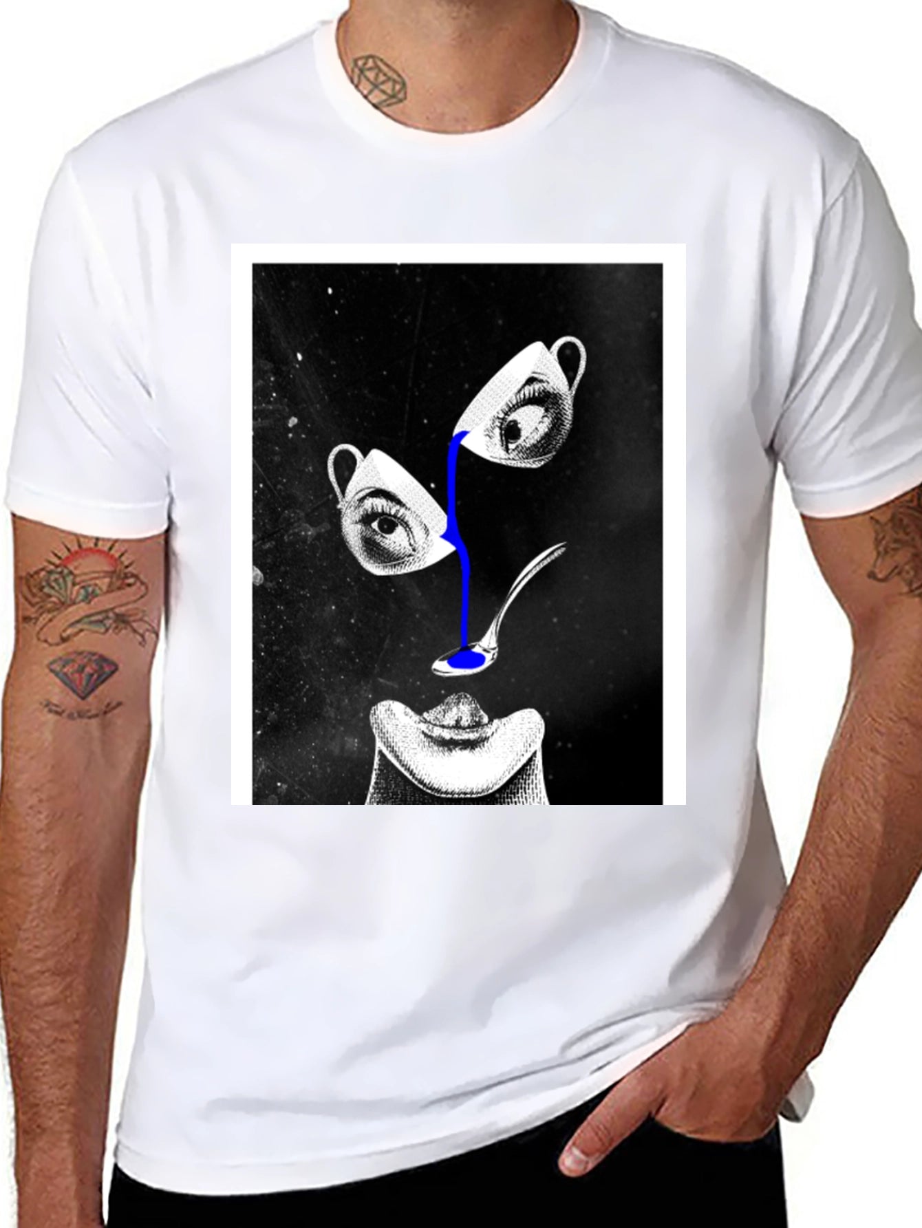 Abstract Eye & Cup Graphic Black T-Shirt
