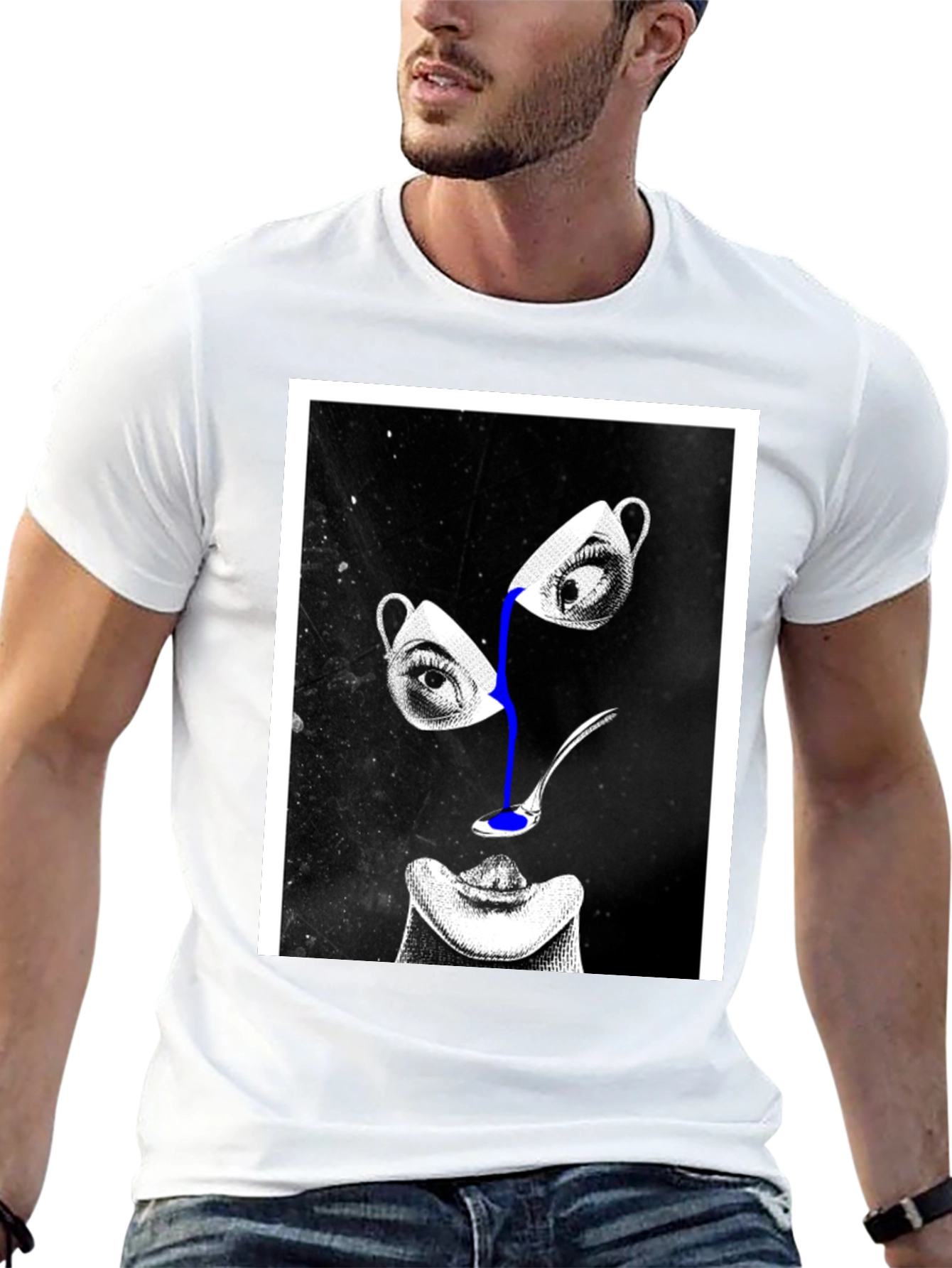 Abstract Eye & Cup Graphic Black T-Shirt