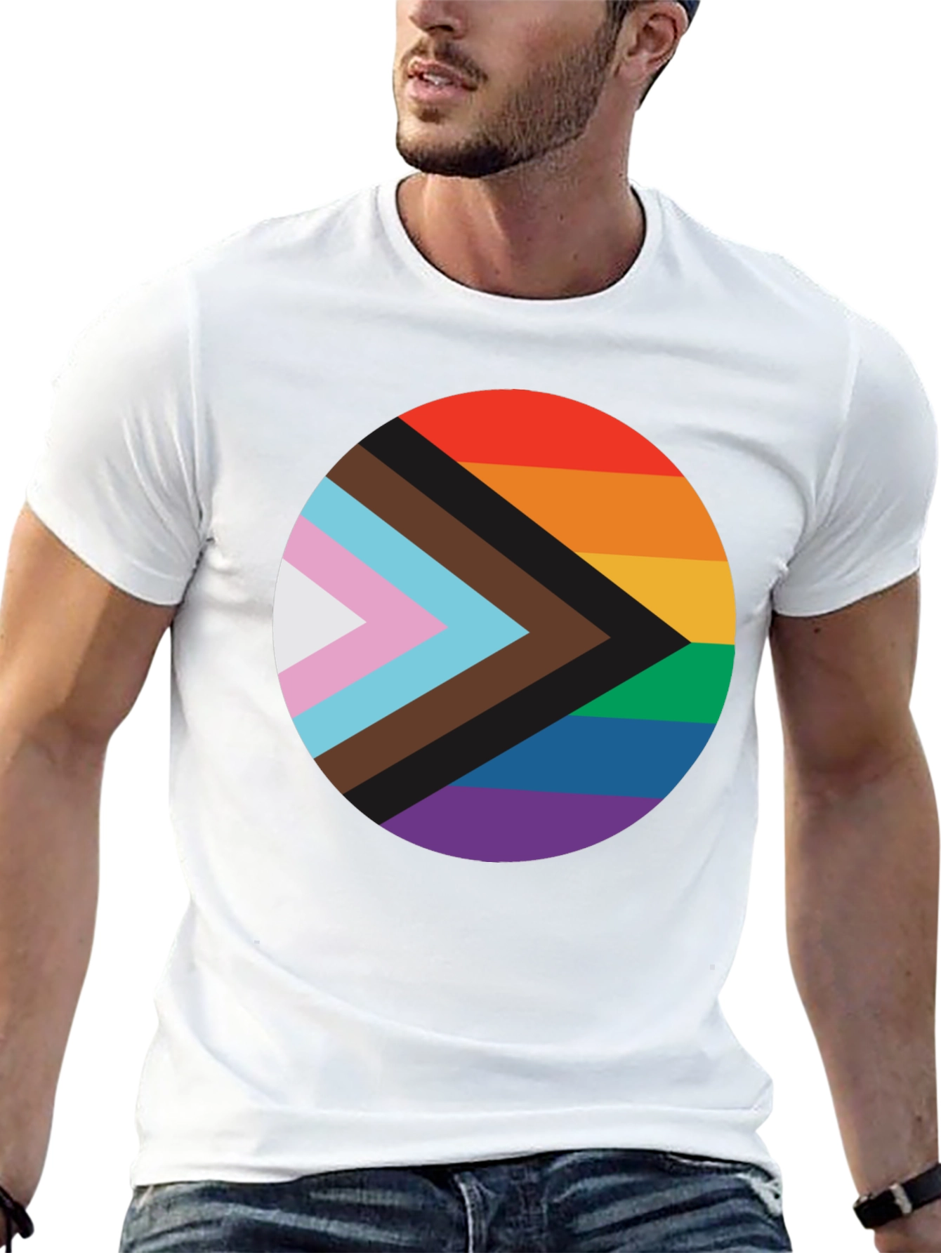 Pride Progress Flag Circle Black T-Shirt