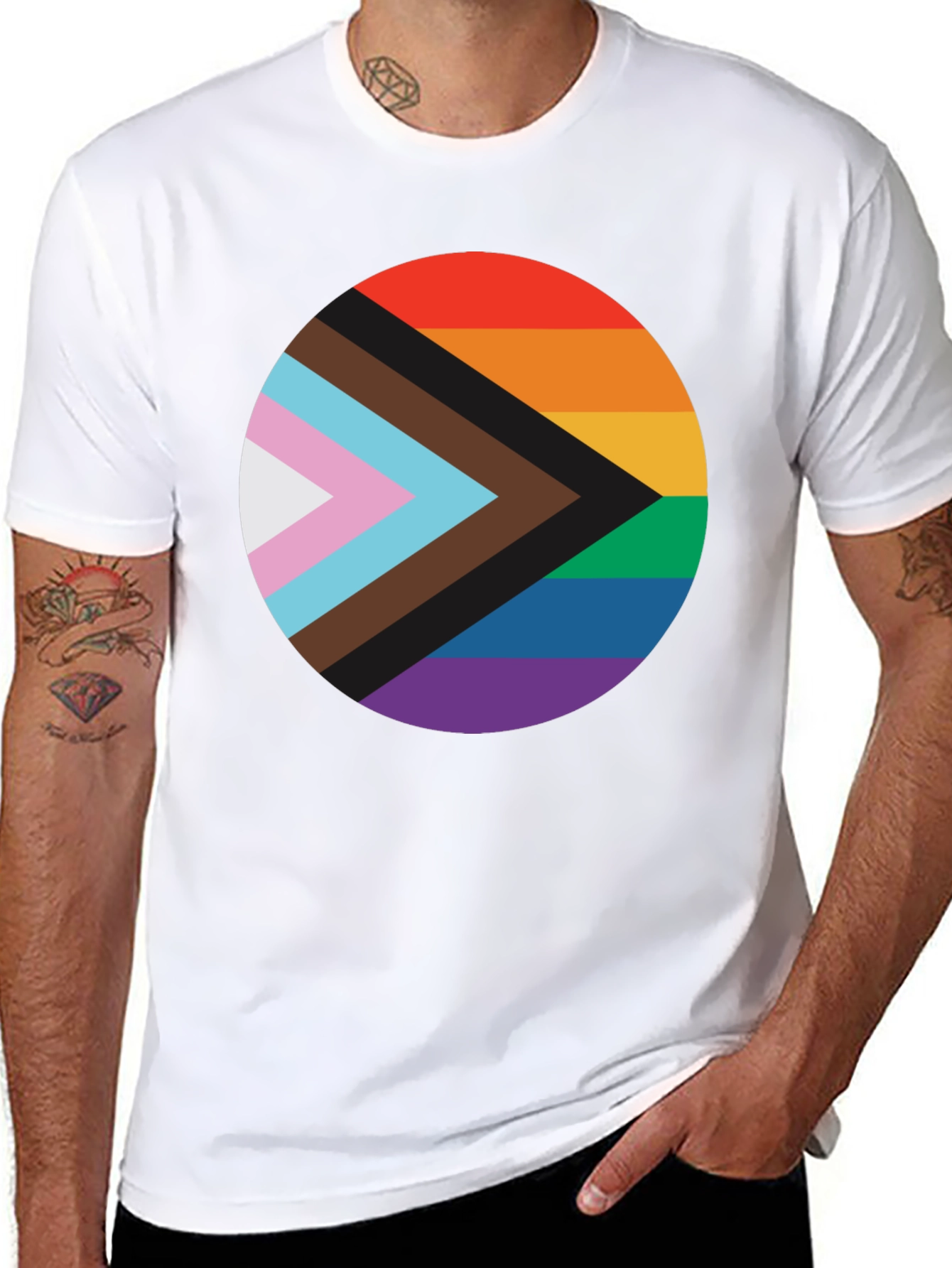 Pride Progress Flag Circle Black T-Shirt