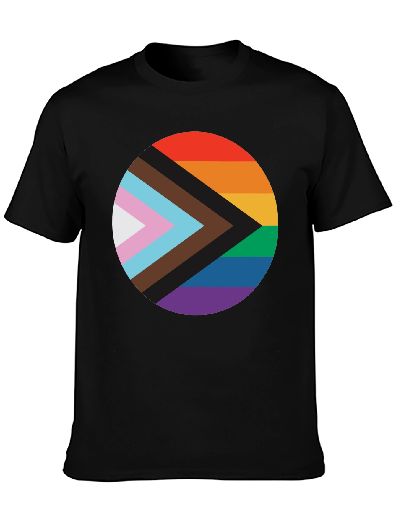 Pride Progress Flag Circle Black T-Shirt