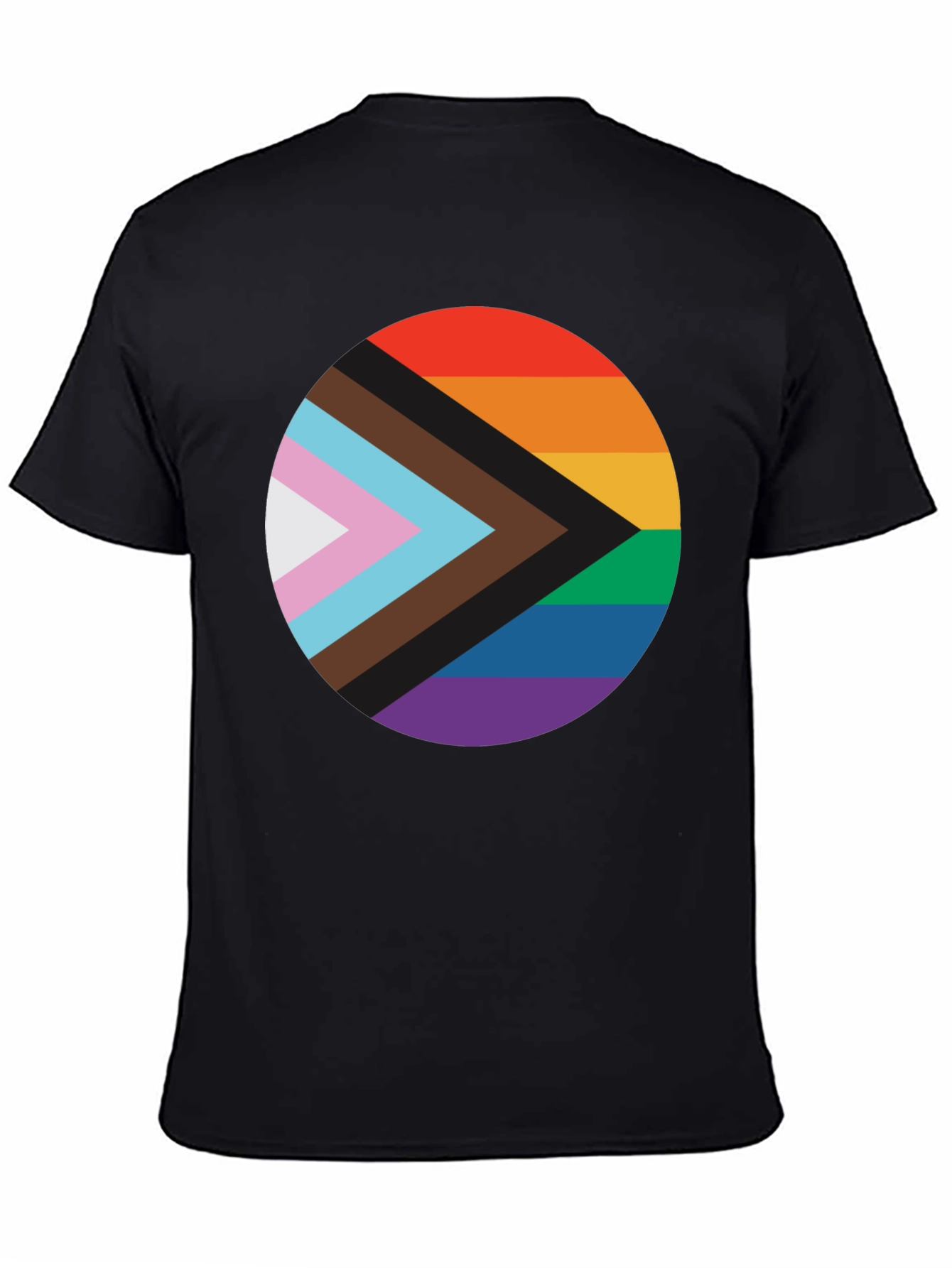 Pride Progress Flag Circle Black T-Shirt