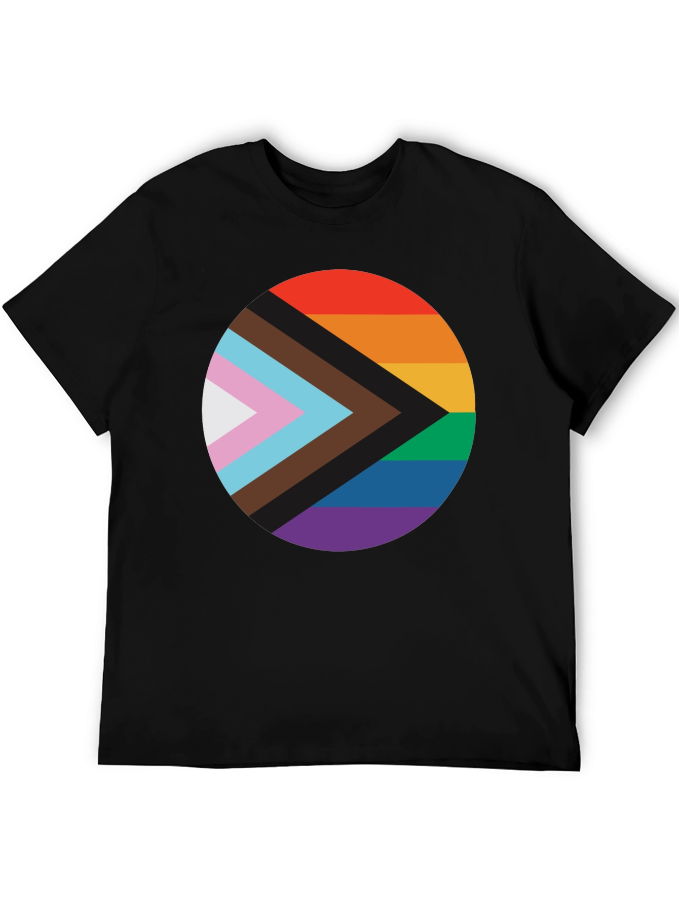 Pride Progress Flag Circle Black T-Shirt