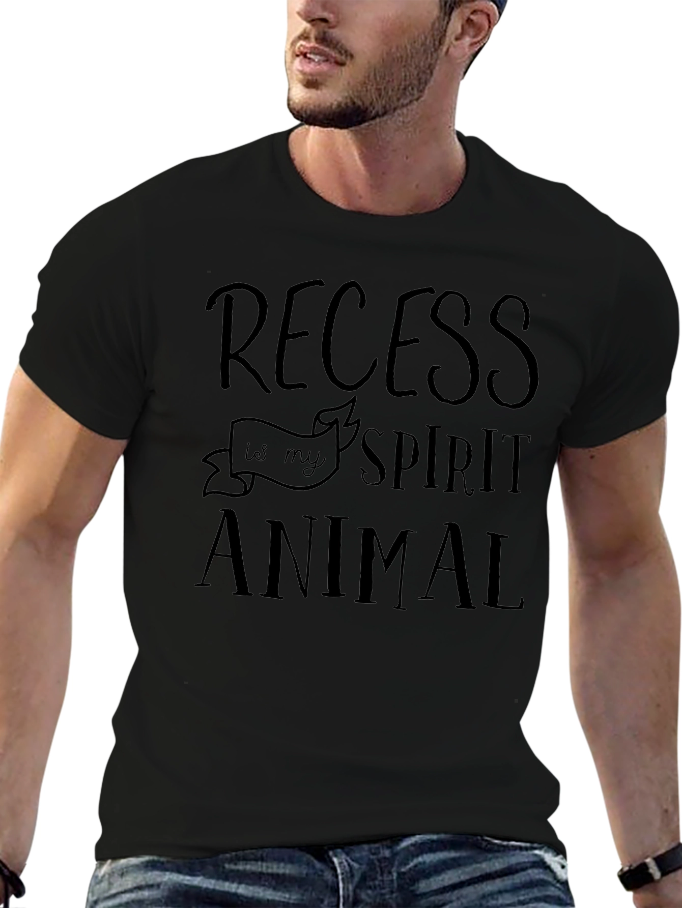 Recess is My Spirit Animal Black Graphic T-Shirt