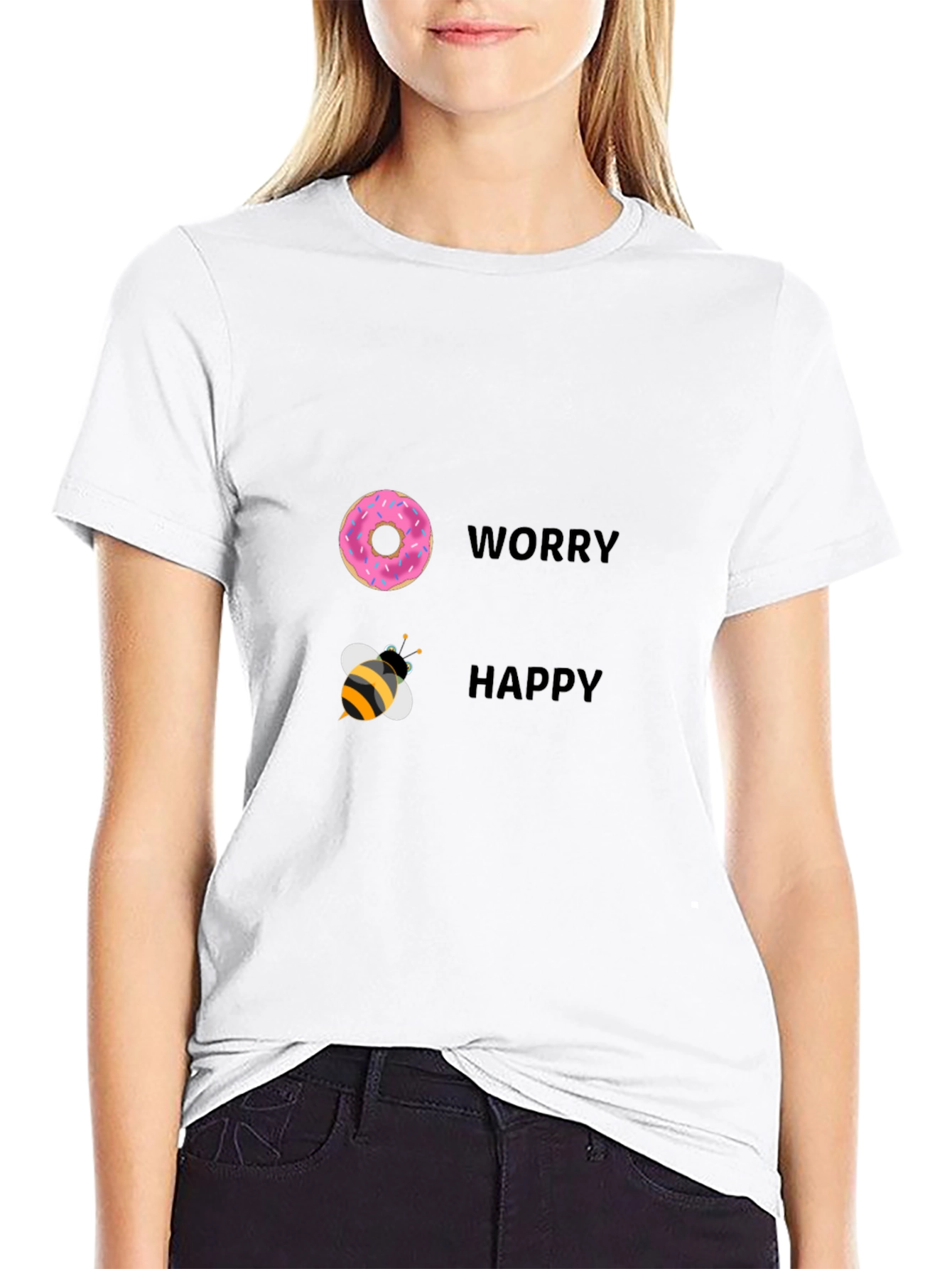 Donut Worry Bee Happy Black T-Shirt