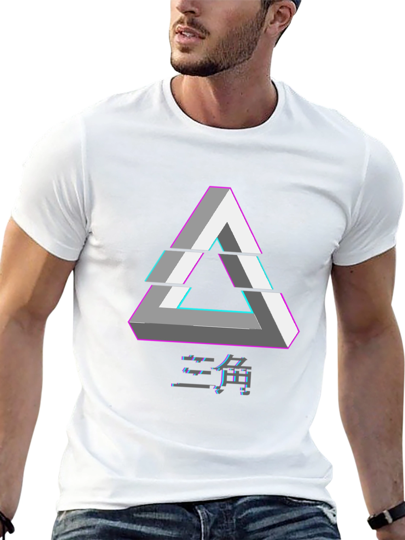 Geometric Illusion Triangle Graphic Tee - Black