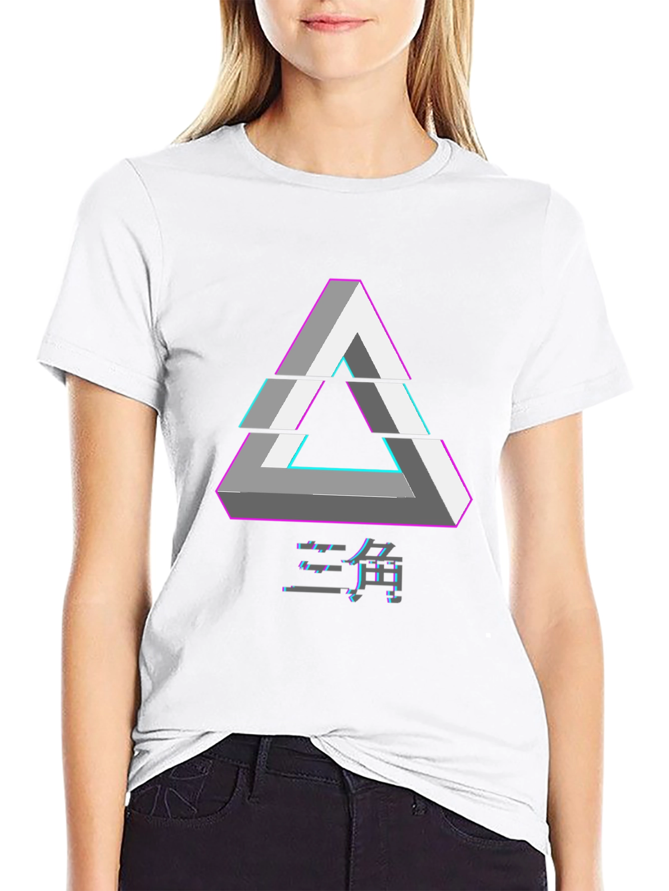 Geometric Illusion Triangle Graphic Tee - Black