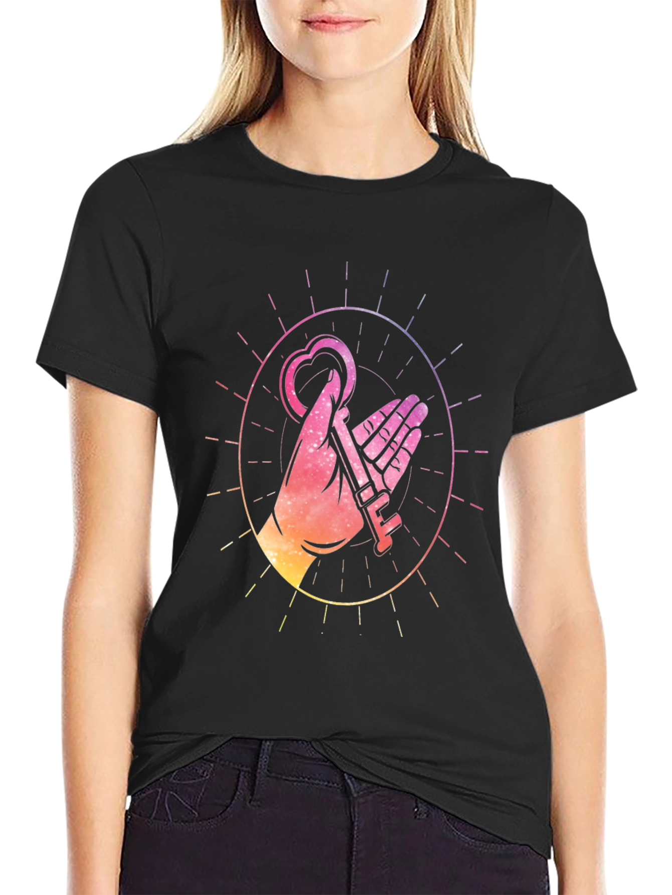 Heart Key Graphic Black T-Shirt