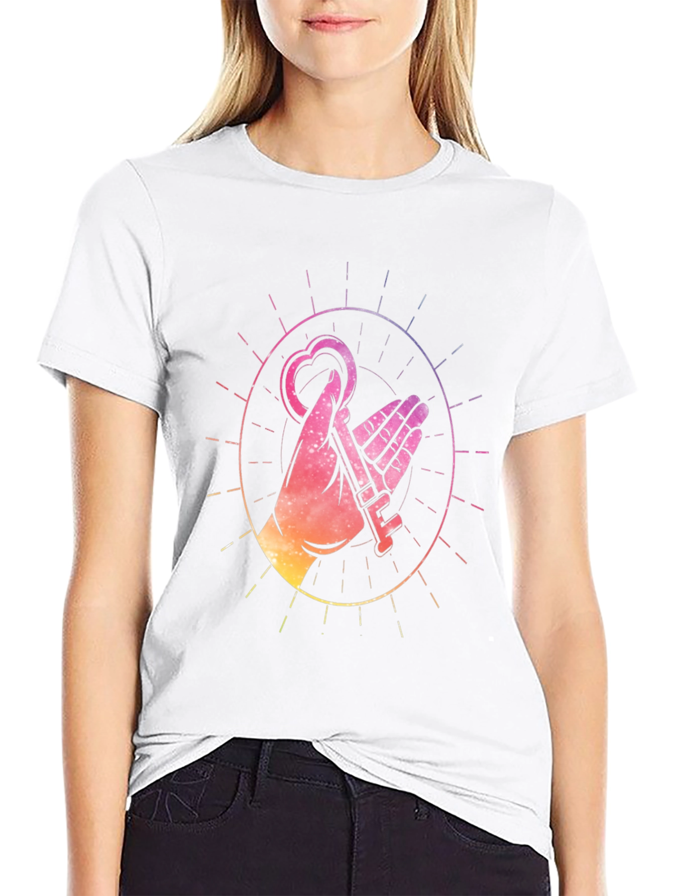 Heart Key Graphic Black T-Shirt