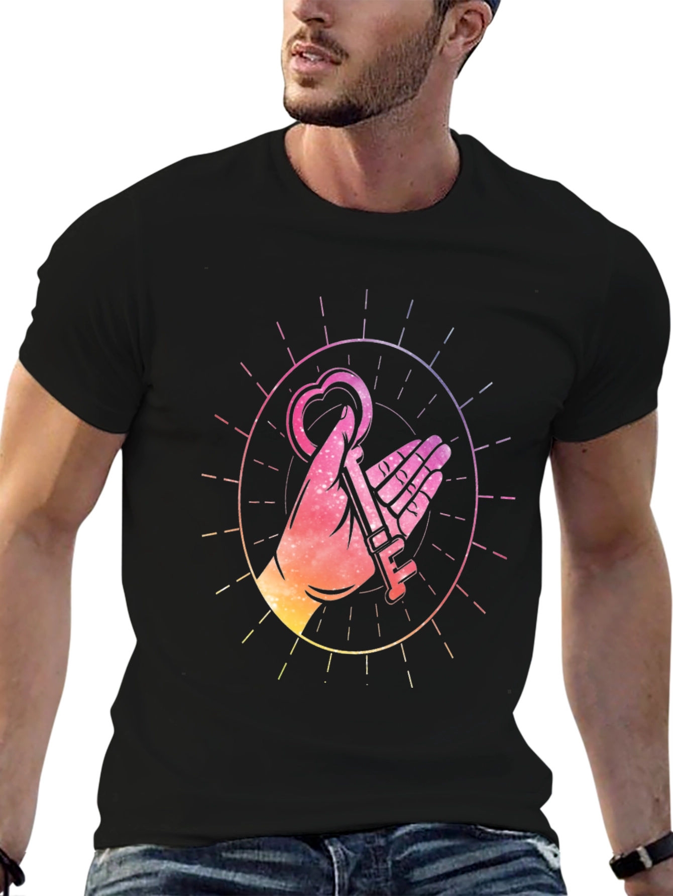 Heart Key Graphic Black T-Shirt