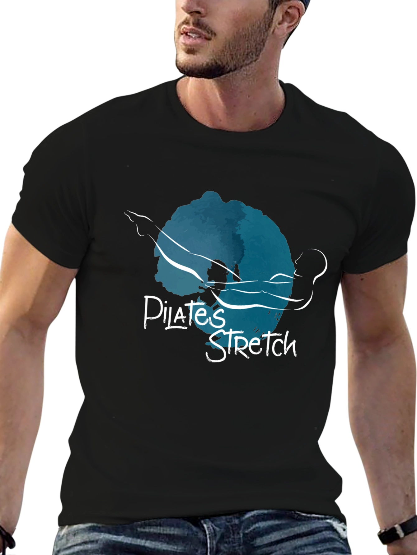 Pilates Stretch Graphic Tee - Black Cotton Shirt
