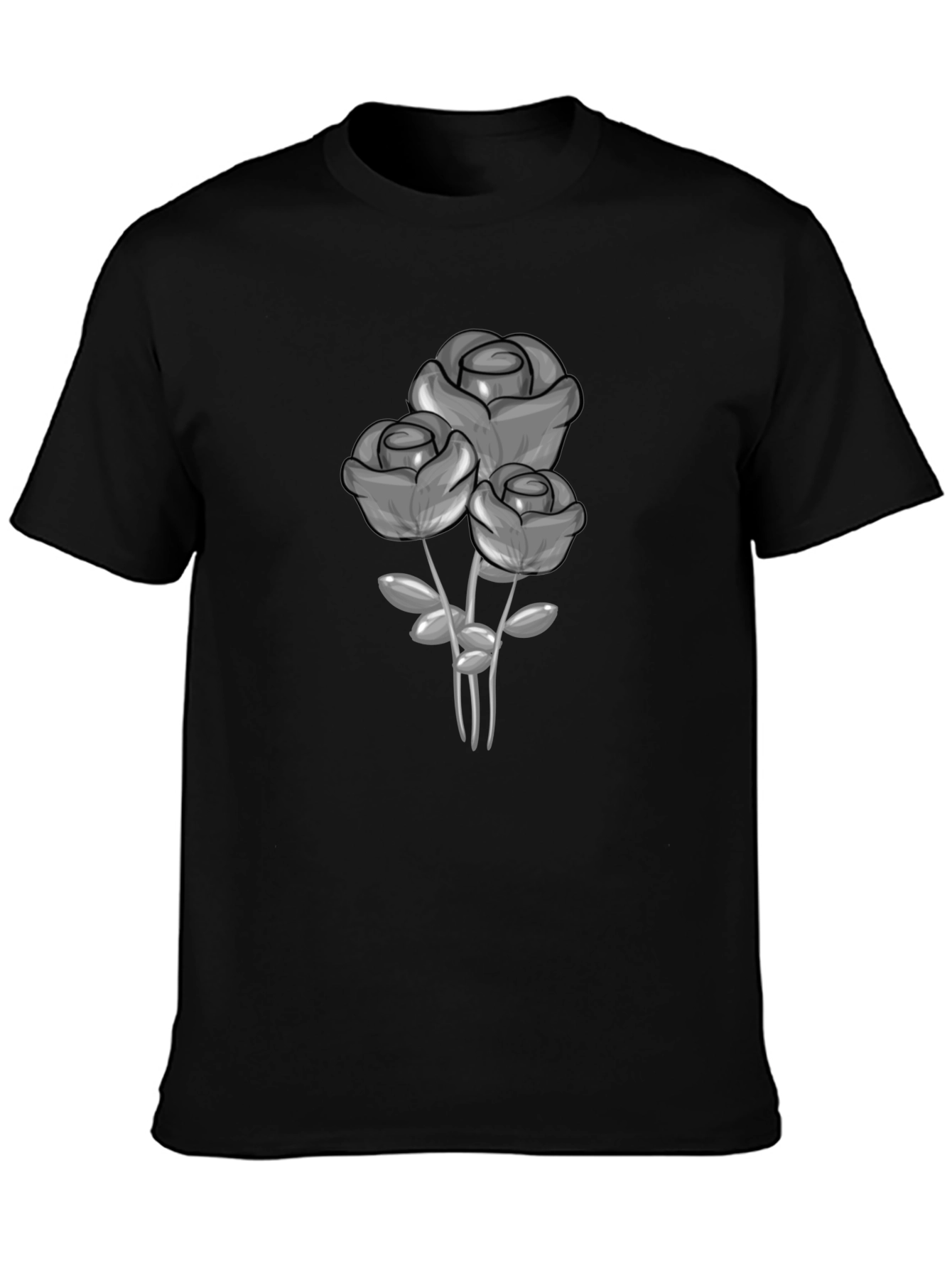 Black T-Shirt with Grey Rose Graphic